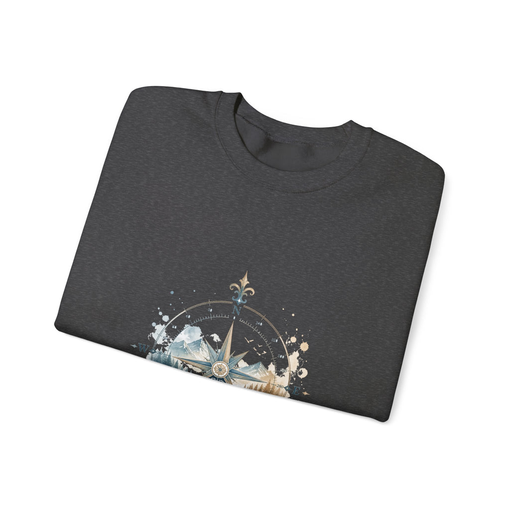 Matching Couple Sweatshirt - Compass North & South Matching Couple Crewneck Sweatshirt Watercolor Art His Hers Engagement Gift - Design B