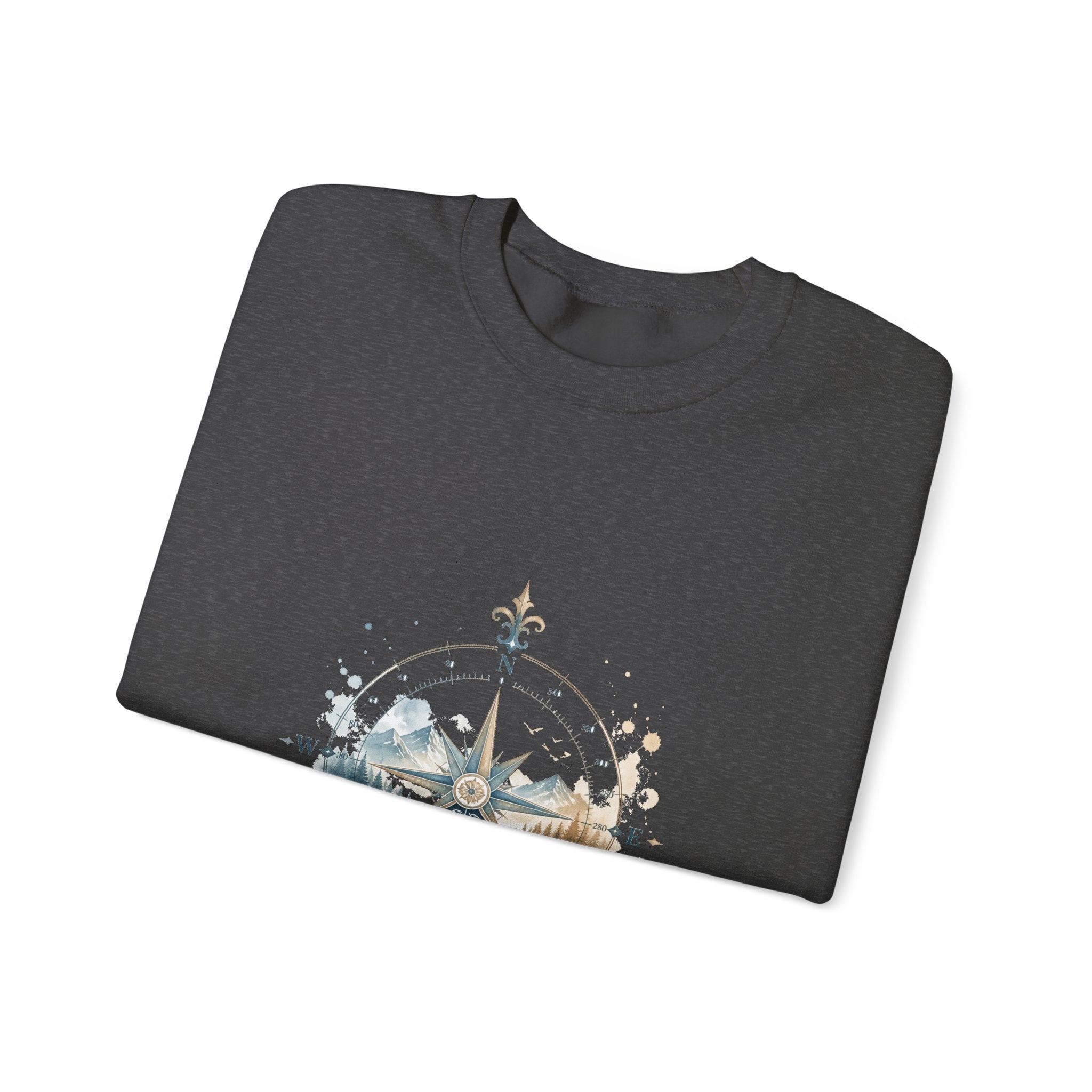Matching Couple Sweatshirt - Compass North & South Matching Couple Crewneck Sweatshirt Watercolor Art His Hers Engagement Gift - Design B