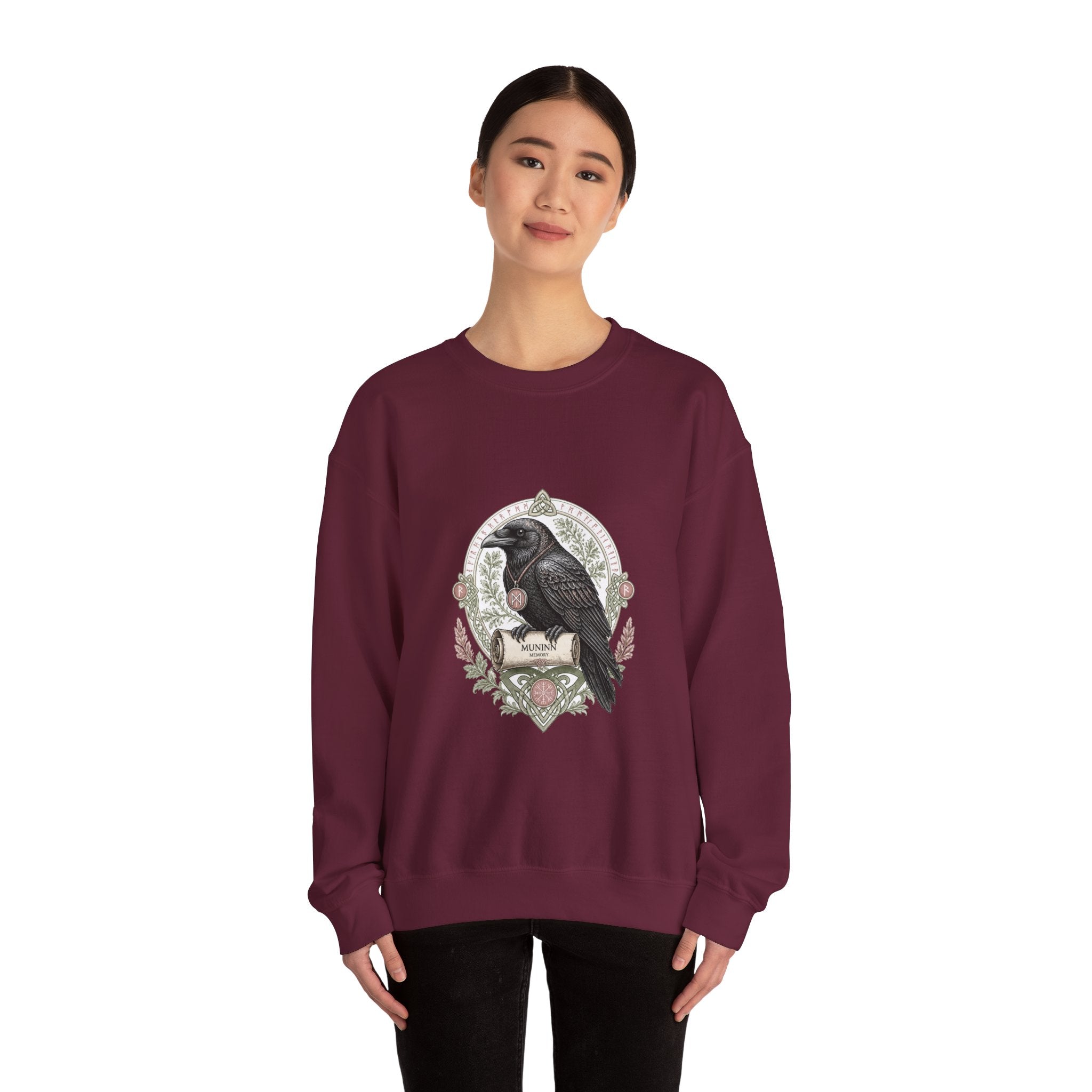Matching Couple Sweatshirt - Huginn & Muninn Matching Couple Crewneck Sweatshirt Vintage Art His Hers Wedding Gift - Design B
