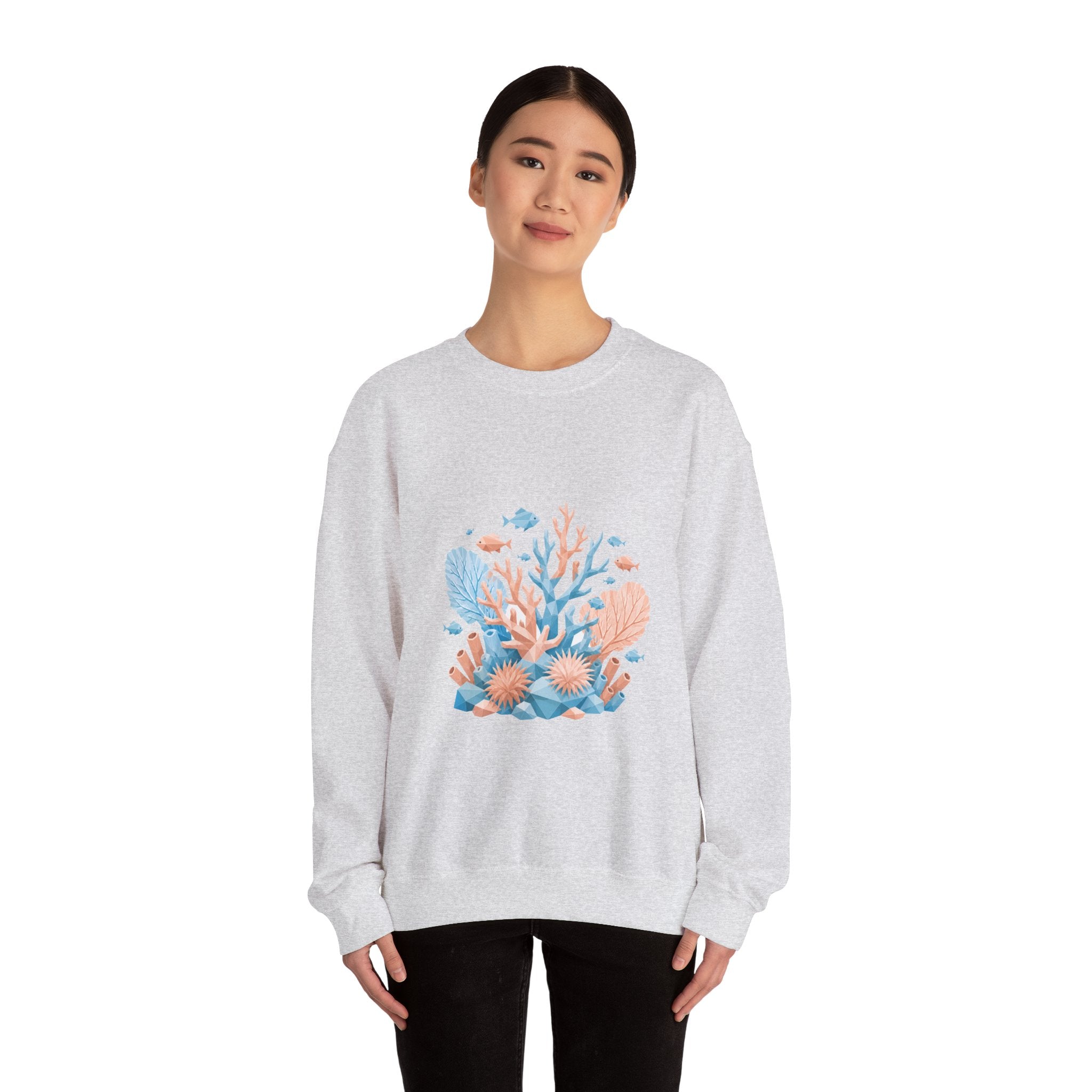 Matching Couple Sweatshirt - Coral Reef & Deep Sea Matching Couple Crewneck Sweatshirt Geometric Art His Hers Couple Gift - Design A
