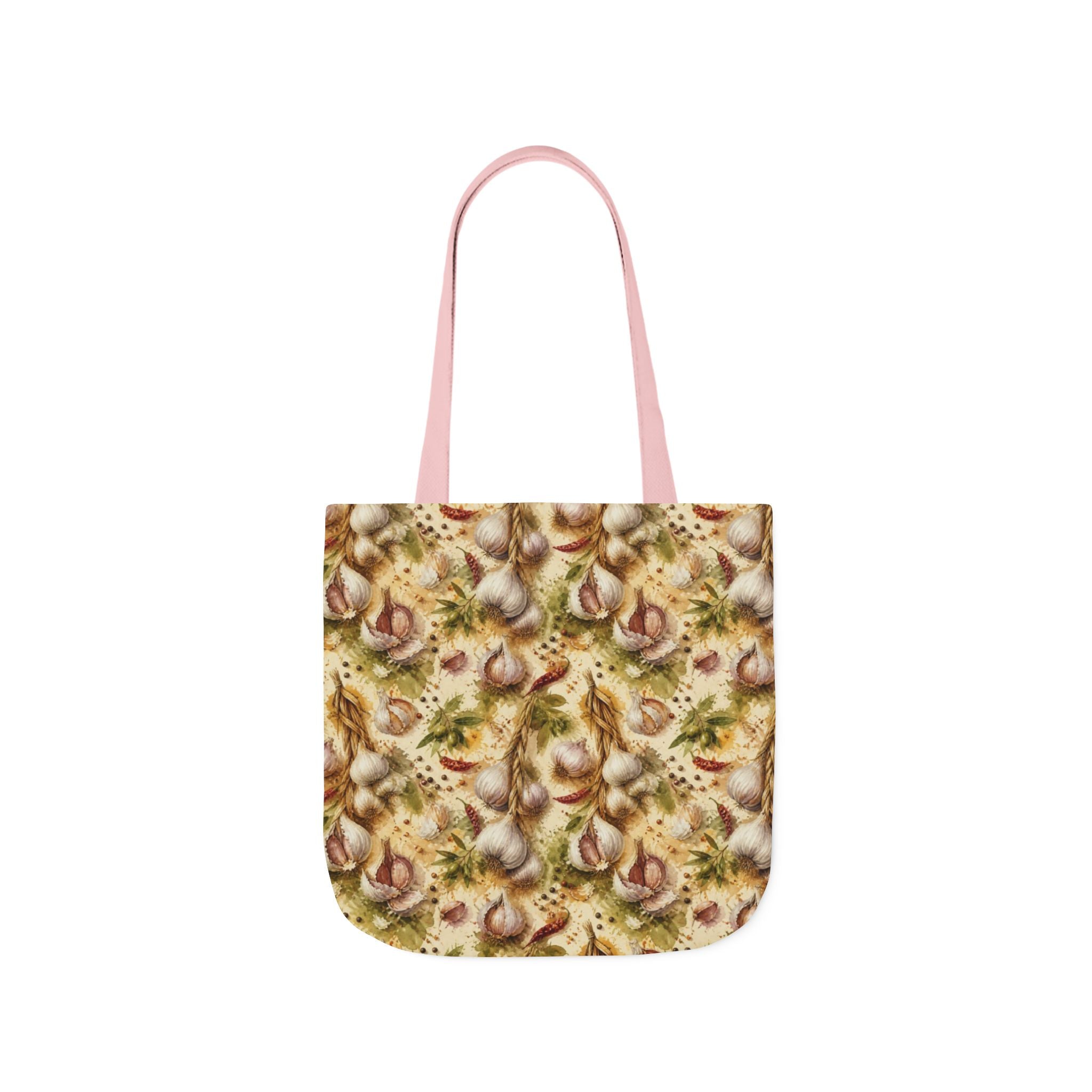 Garlic Bulbs & Cloves Canvas Tote Bag Mediterranean Kitchen Watercolor Splash Design Italian Cottagecore Gift
