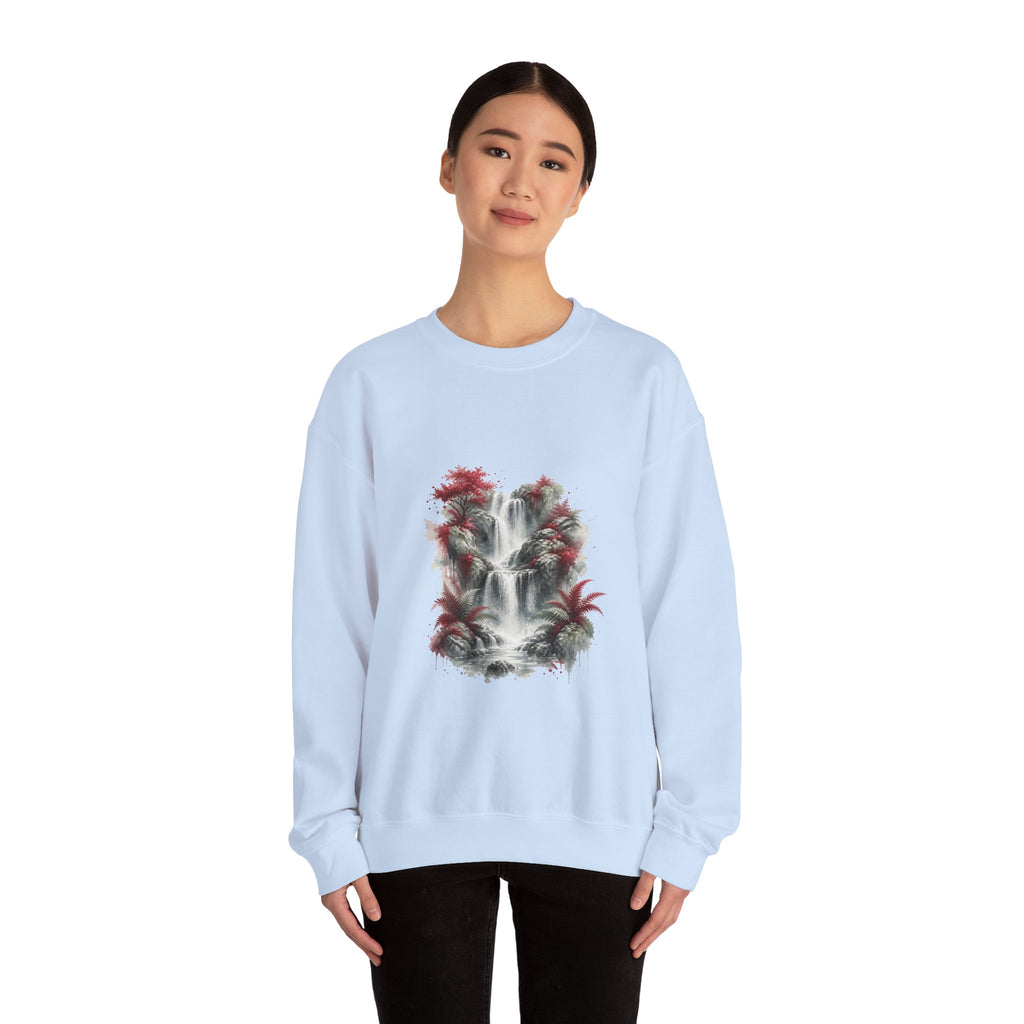 Matching Couple Sweatshirt - Wildfire & Waterfall Matching Couple Crewneck Sweatshirt Watercolor Art His Hers Engagement Gift - Design B