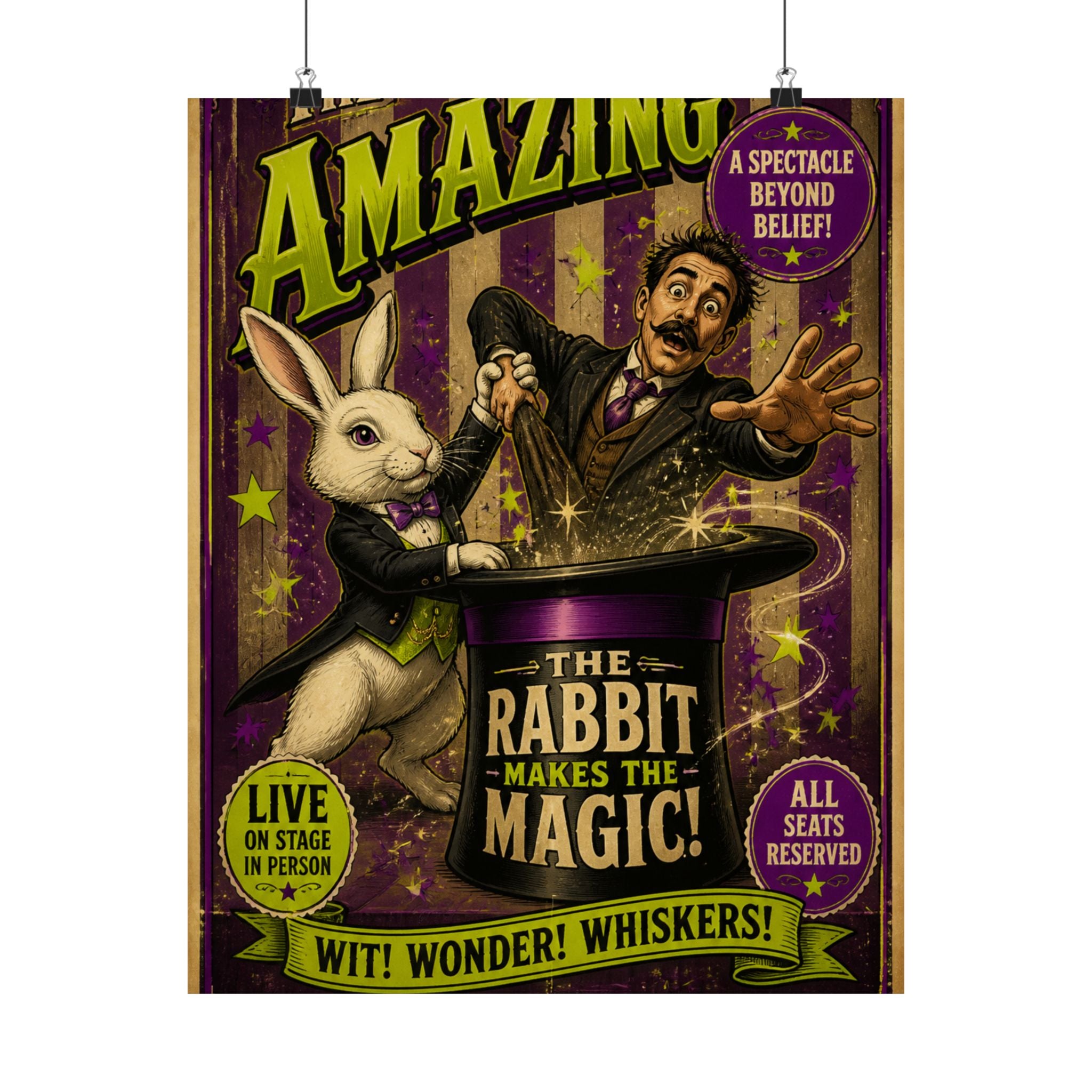 Magic Hat Rabbit Wall Art Poster 18×24 Vintage Circus Kitchen Decor Maximalist Print
