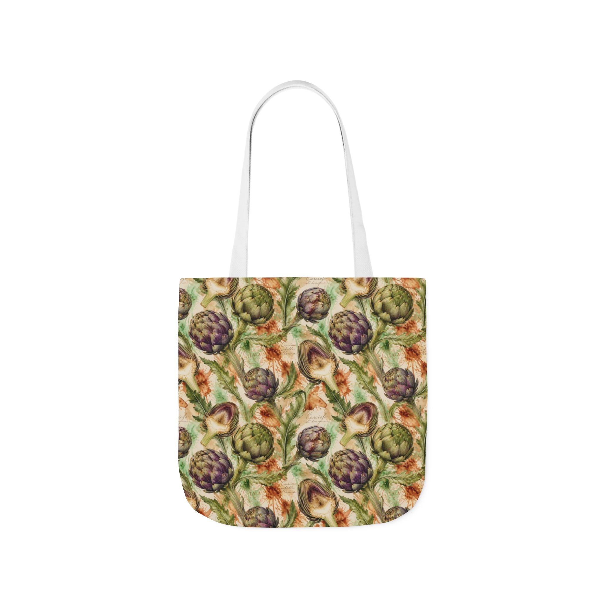 Globe Artichokes Canvas Tote Bag Mediterranean Kitchen Watercolor Splash Design Italian Cottagecore Gift