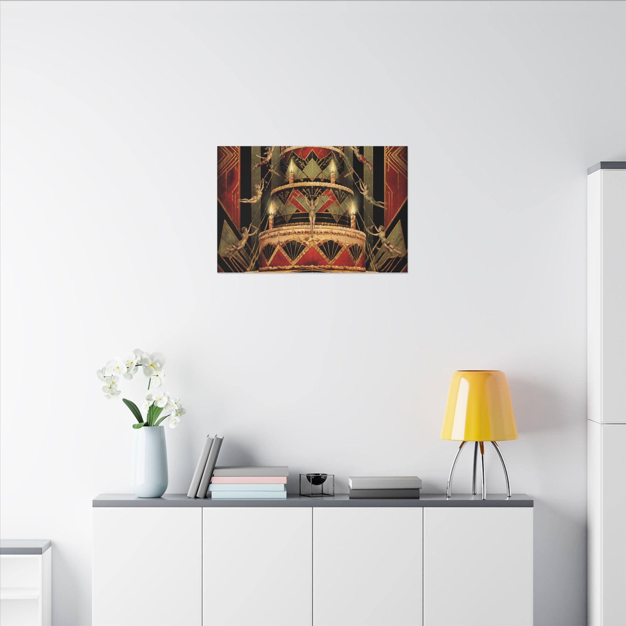 Birthday Cake Trapeze Wall Art Canvas 24×36 Art Deco Bar Area Decor Maximalist Print