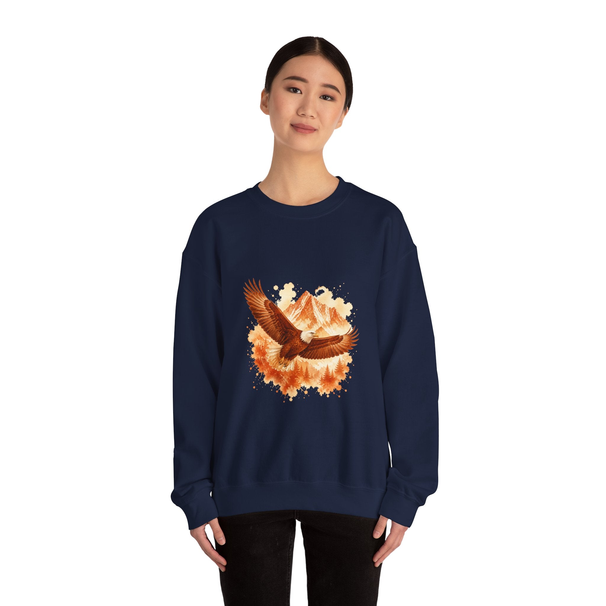 Matching Couple Sweatshirt - Eagle & Whale Matching Couple Premium Fleece Sweatshirt Watercolor Art His Hers Birthday Gift - Design A