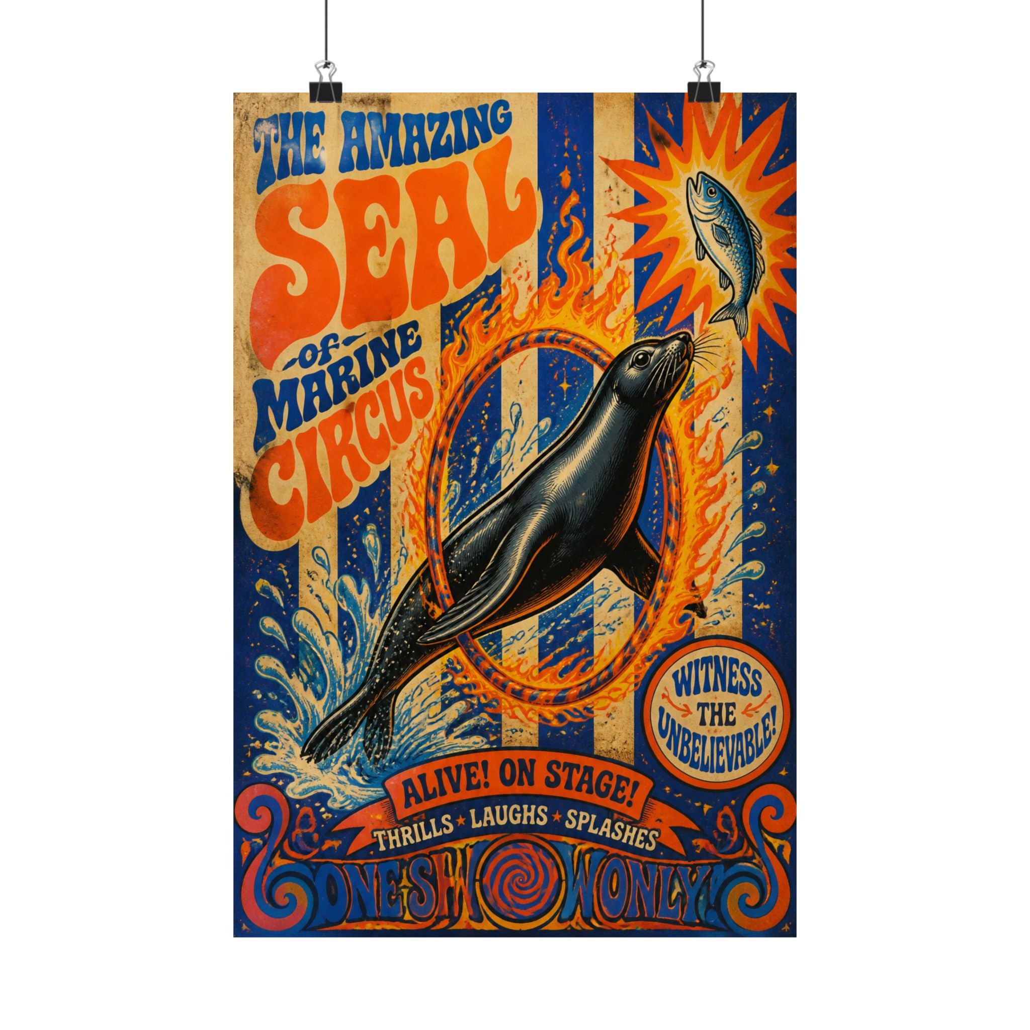 Seal Fire Hoop Wall Art Poster 24×36 Psychedelic Dining Room Decor Maximalist Print
