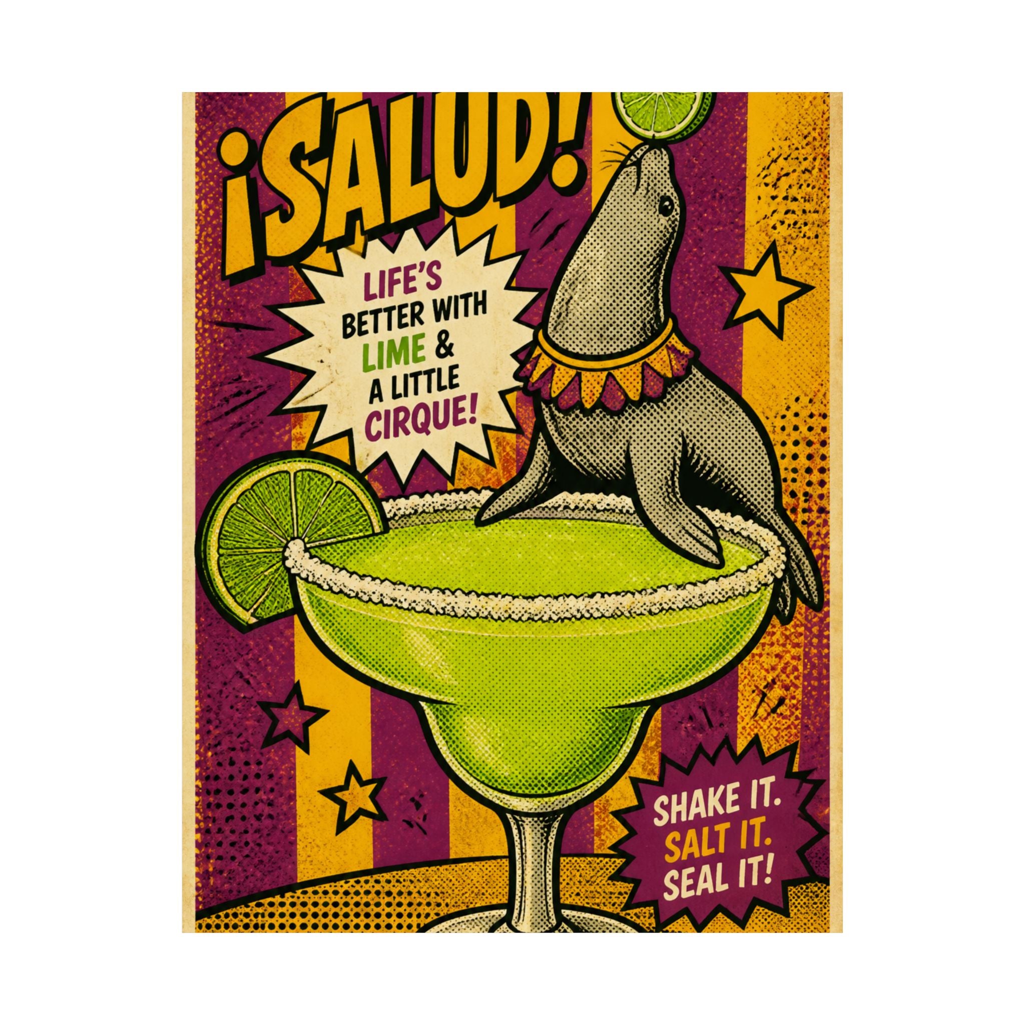 Margarita Balancing Seal Wall Art Poster 24×36 Pop Art Restaurant Decor Maximalist Print