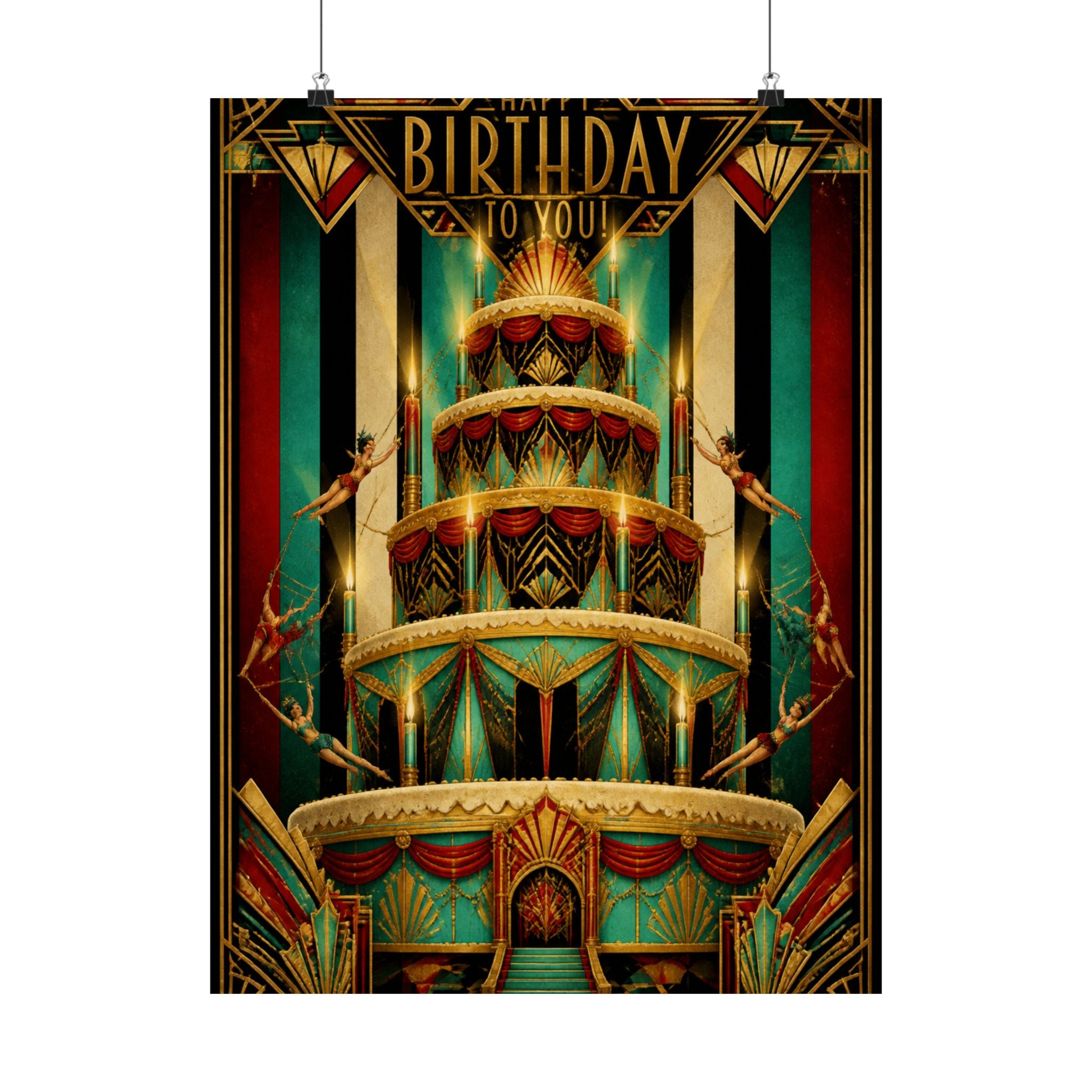Birthday Cake Trapeze Wall Art Poster 24×36 Art Deco Bar Area Decor Maximalist Print
