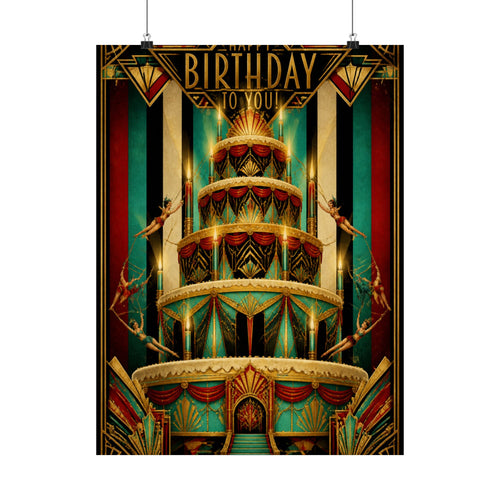 Birthday Cake Trapeze Wall Art Poster 24×36 Art Deco Bar Area Decor Maximalist Print