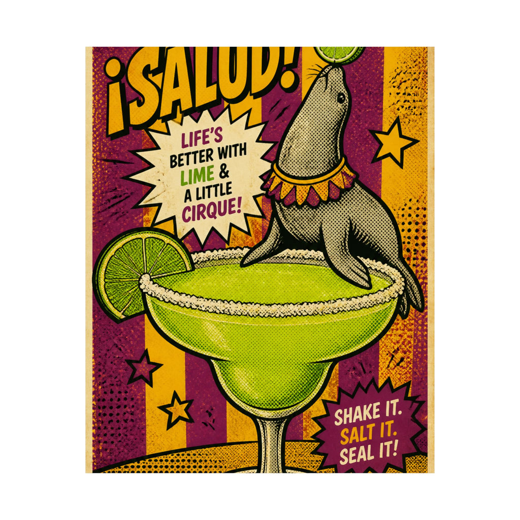 Margarita Balancing Seal Wall Art Poster 24×36 Pop Art Restaurant Decor Maximalist Print