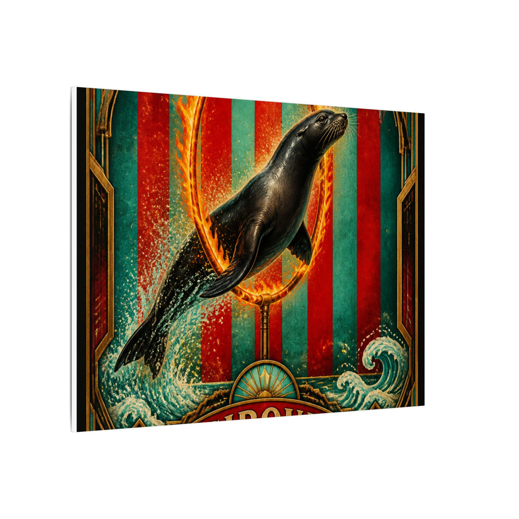 Seal Fire Hoop Wall Art Canvas 24×36 Art Deco Bar Area Decor Maximalist Print