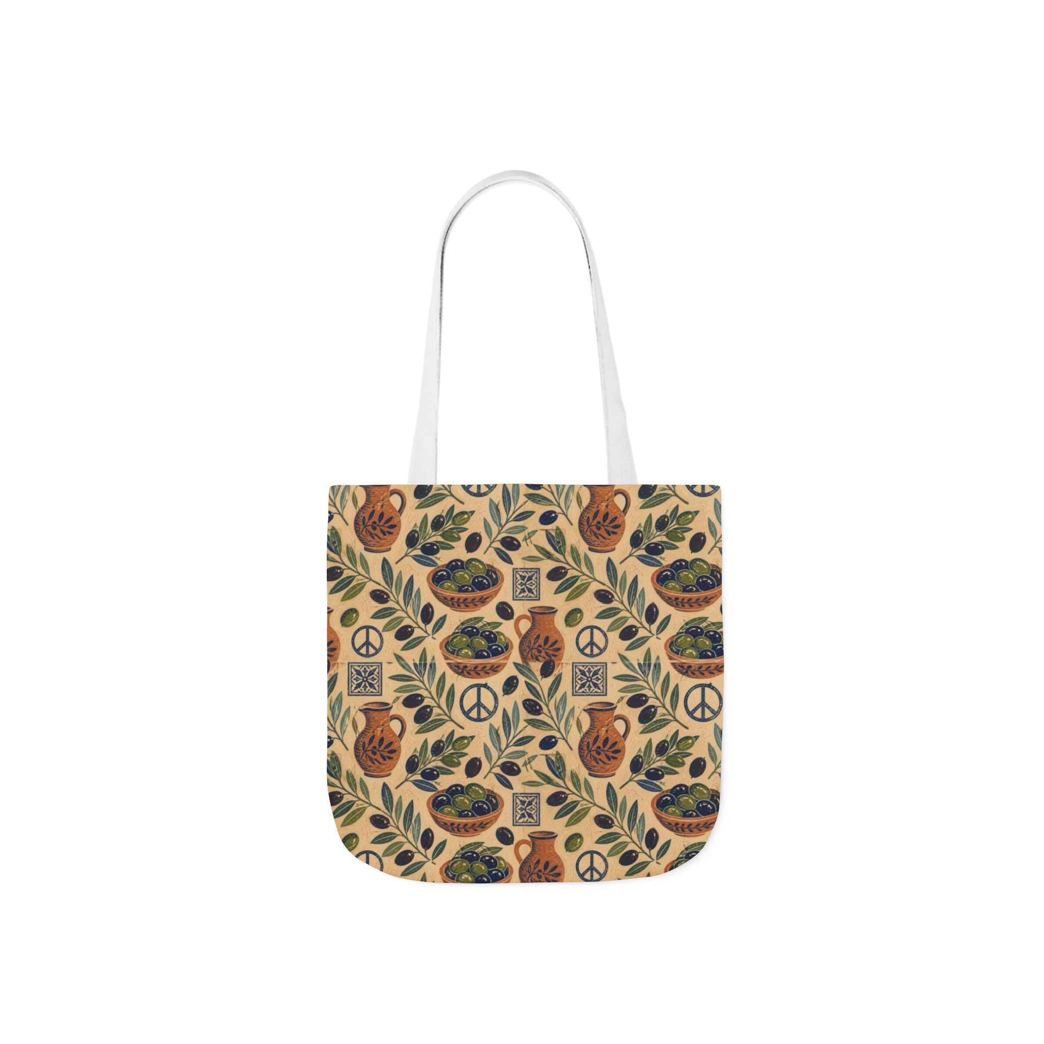 Olive Branches Canvas Tote Bag Mediterranean Kitchen Linocut Design Italian Cottagecore Gift