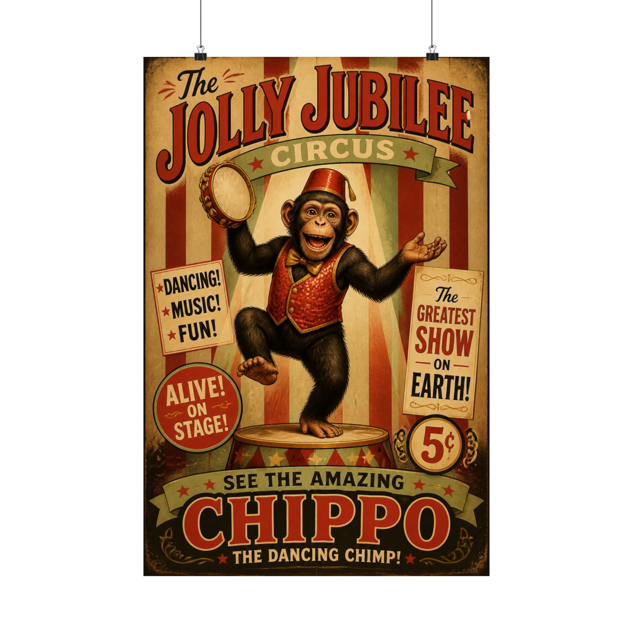 Dancing Monkey Wall Art Poster 18×24 Vintage Circus Kitchen Decor Maximalist Print