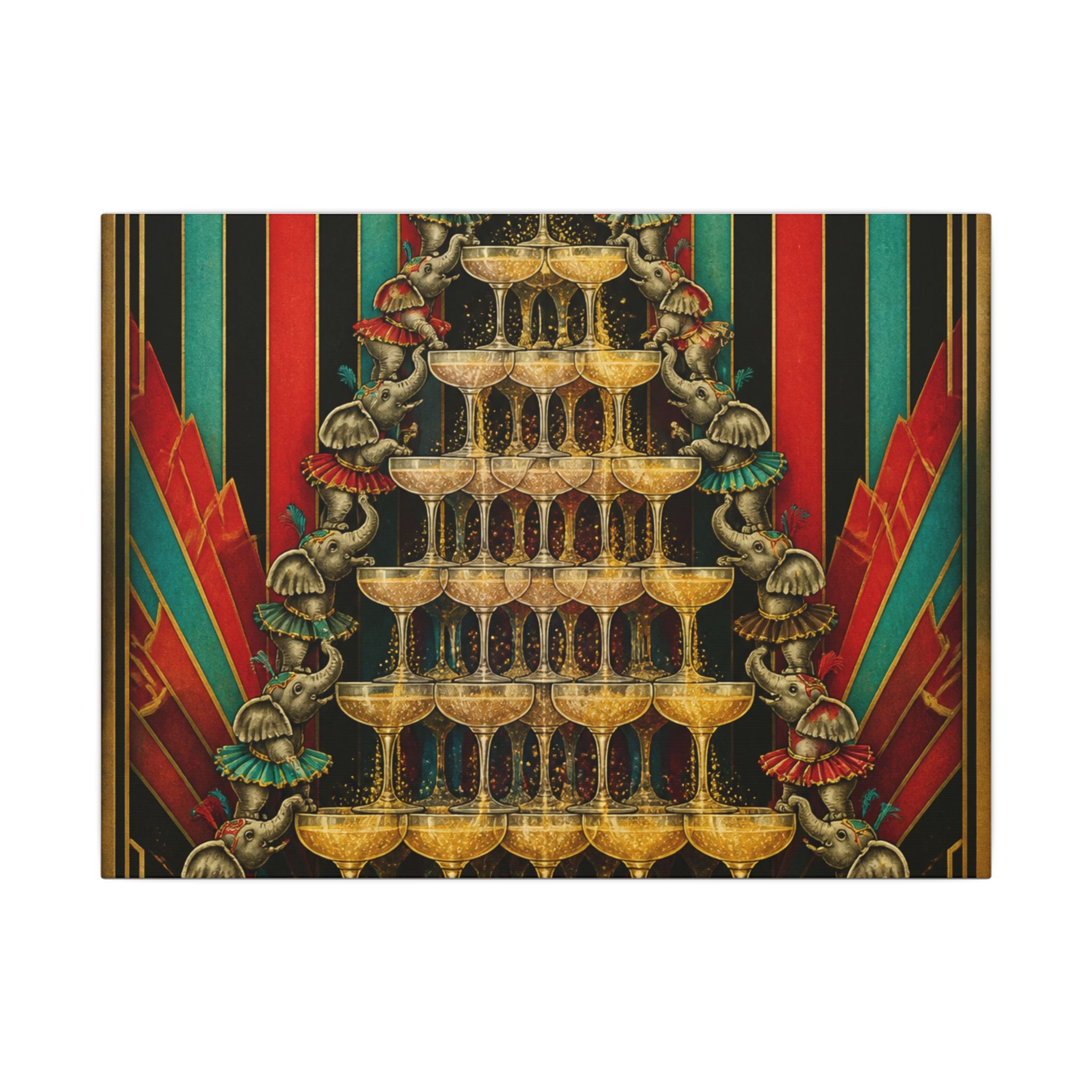 Champagne Tower Elephants Wall Art Canvas 16×20 Art Deco Entryway Decor Maximalist Print
