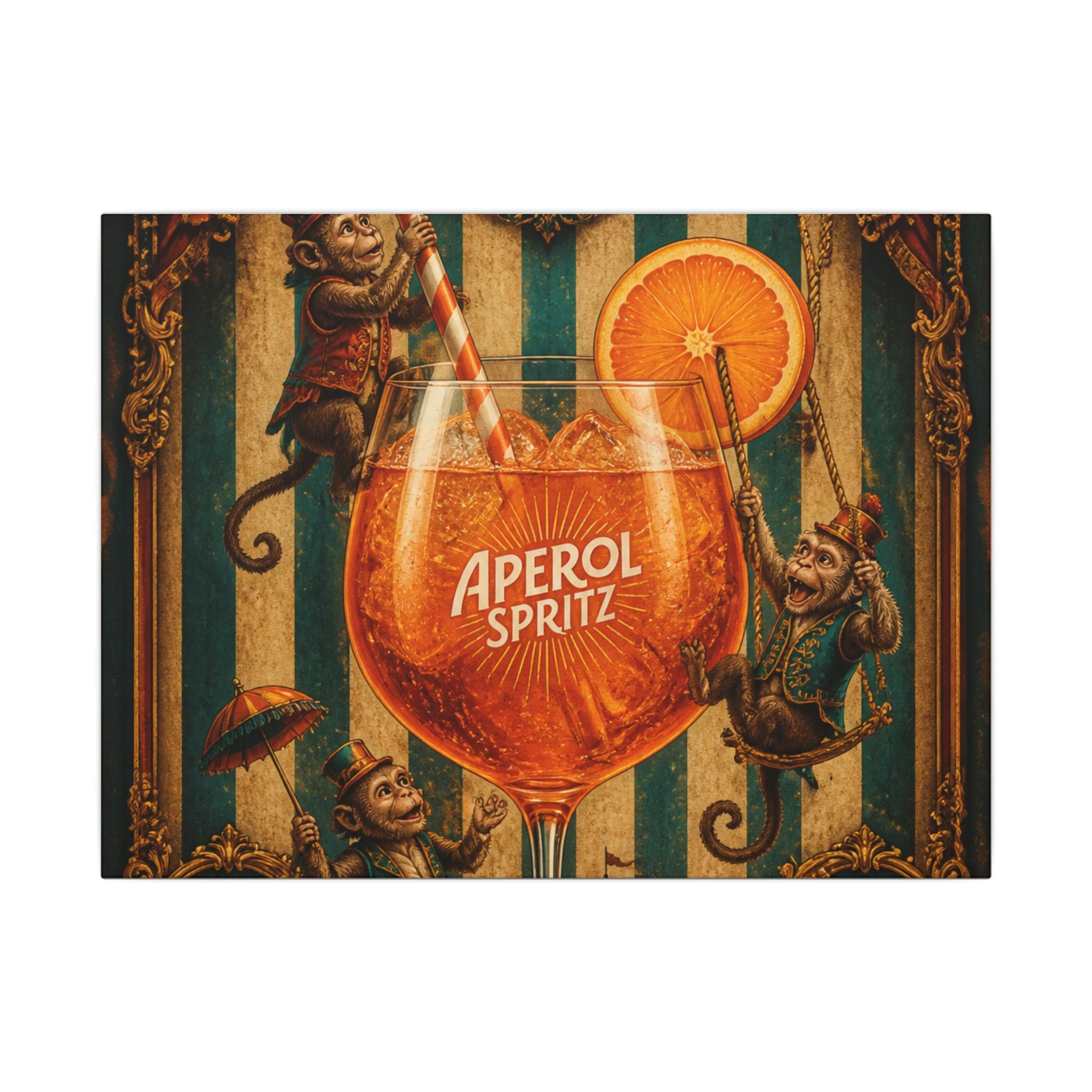 Aperol Spritz Monkeys Wall Art Canvas 16×20 Baroque Home Office Decor Maximalist Print