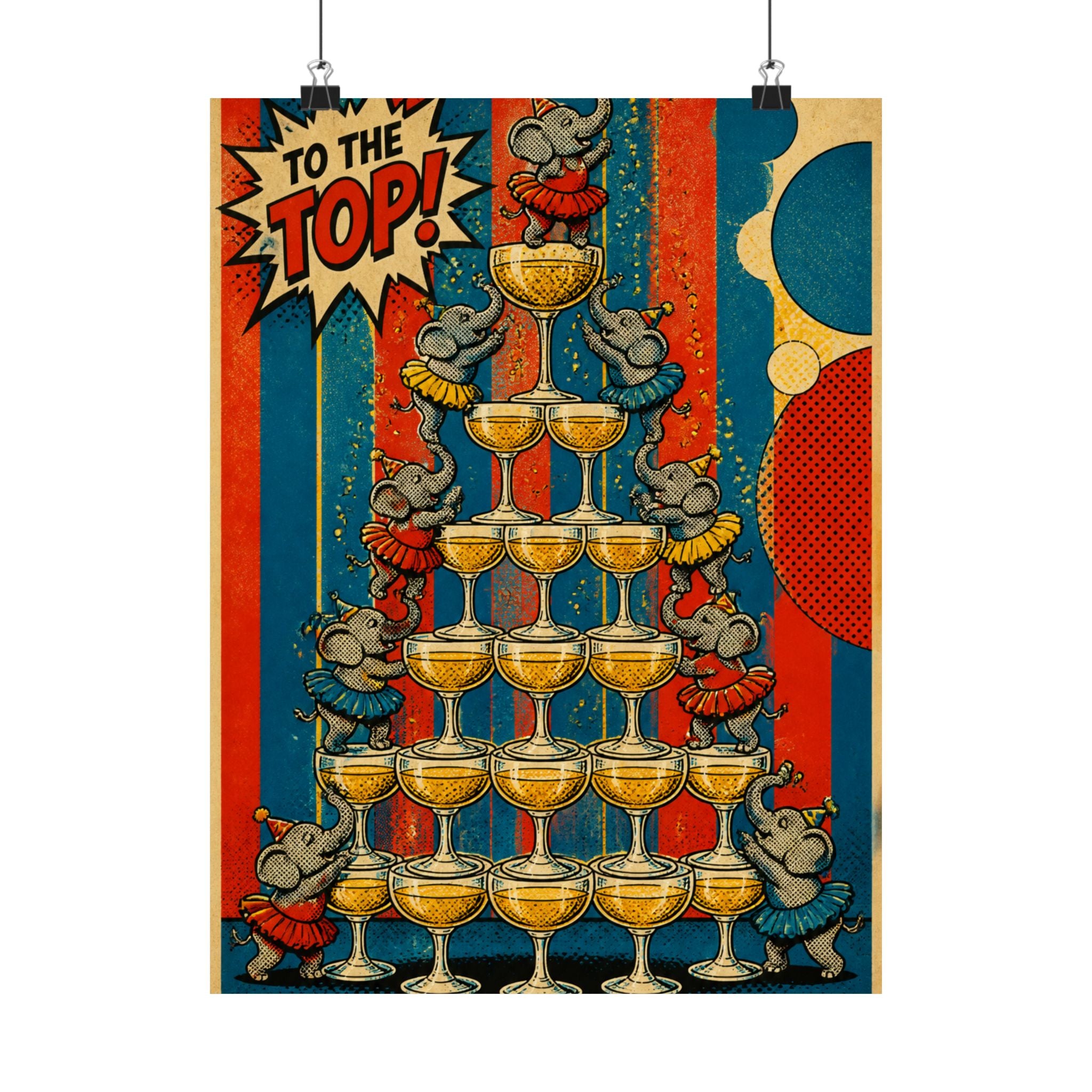 Champagne Tower Elephants Wall Art Poster 24×36 Pop Art Restaurant Decor Maximalist Print