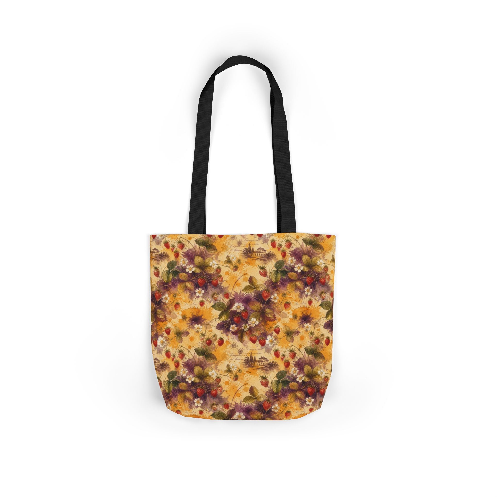 Wild Strawberries Canvas Tote Bag Mediterranean Kitchen Watercolor Splash Design Italian Cottagecore Gift
