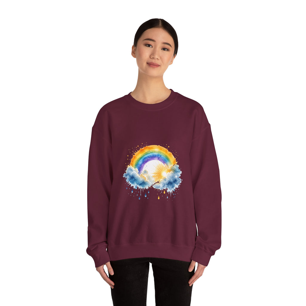 Matching Couple Sweatshirt - Storm & Rainbow Matching Couple Premium Fleece Sweatshirt Watercolor Art His Hers Birthday Gift - Design B