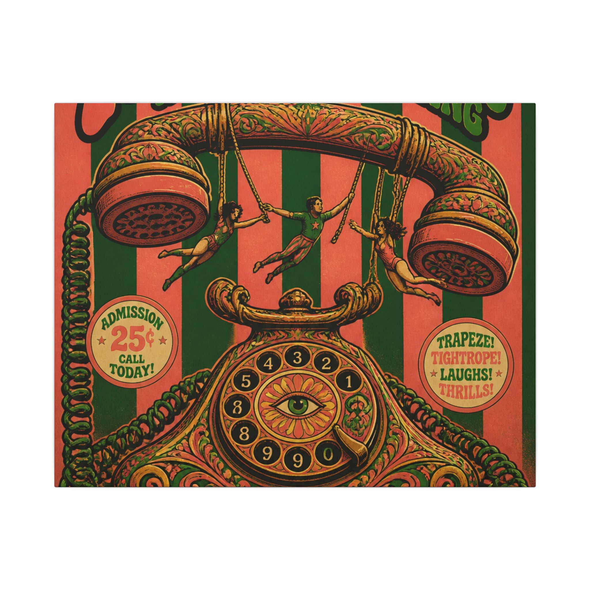 Vintage Telephone Booth Wall Art Canvas 24×36 Psychedelic Dining Room Decor Maximalist Print