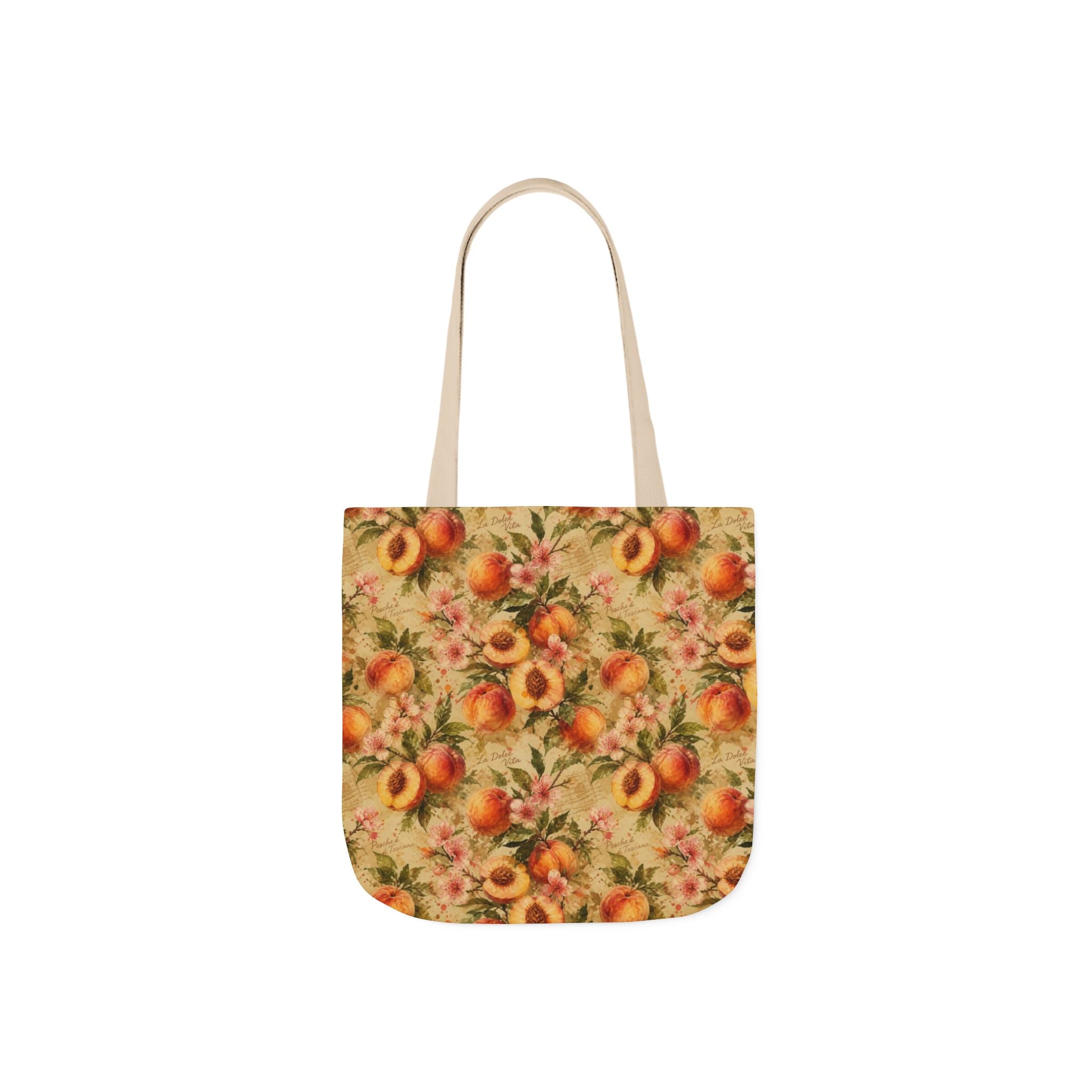 Ripe Peaches Canvas Tote Bag Mediterranean Kitchen Watercolor Splash Design Italian Cottagecore Gift