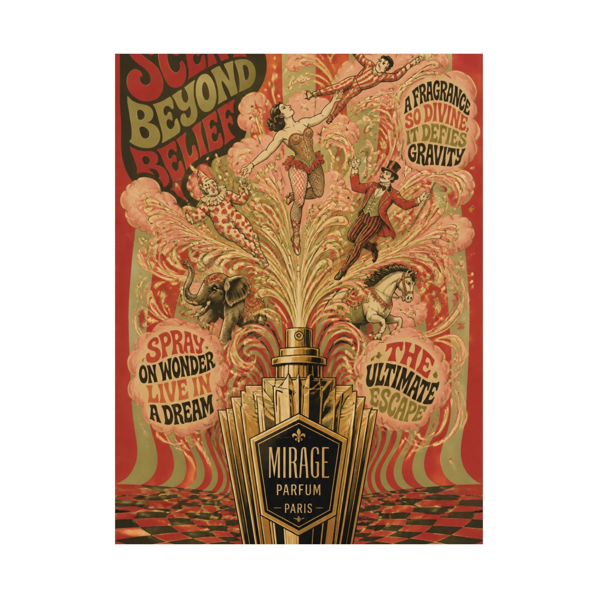 Perfume Bottle Fountain Wall Art Poster 18×24 Psychedelic Cafe Decor Maximalist Print