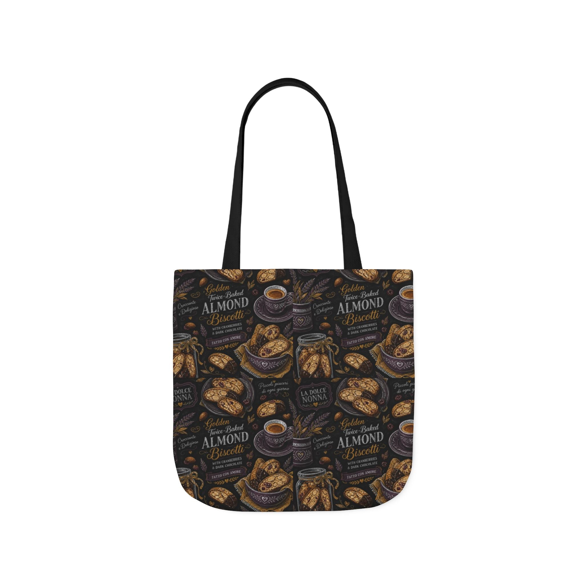 Almond Biscotti Canvas Tote Bag Mediterranean Kitchen Chalk Art Design Italian Cottagecore Gift