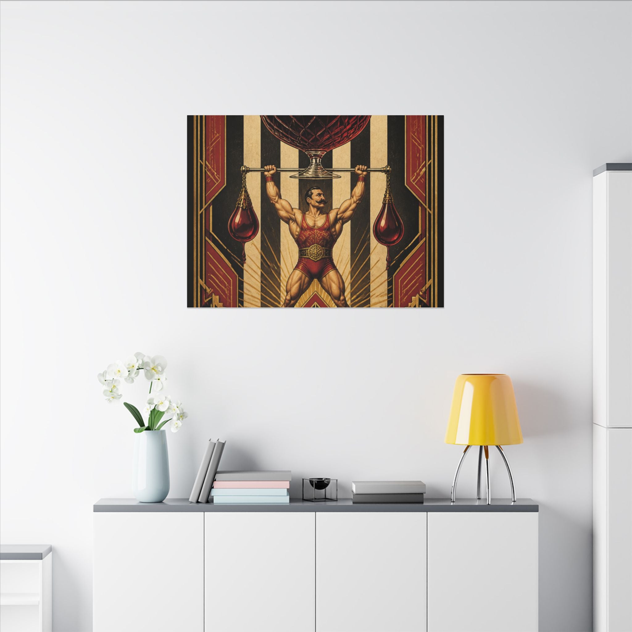 Wine Glass Strongman Wall Art Canvas 16×20 Art Deco Entryway Decor Maximalist Print