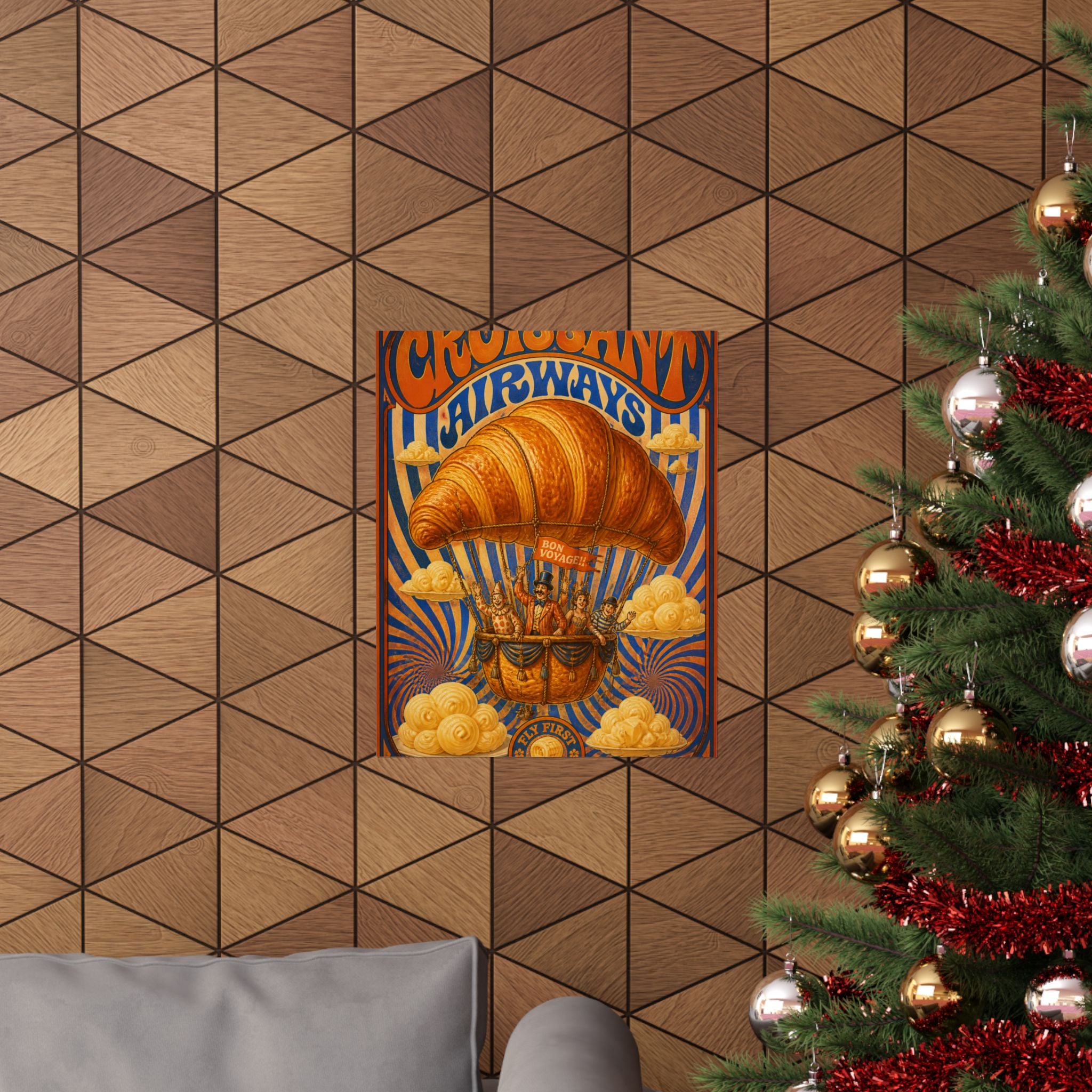 Croissant Hot Air Balloon Wall Art Poster 18×24 Psychedelic Cafe Decor Maximalist Print