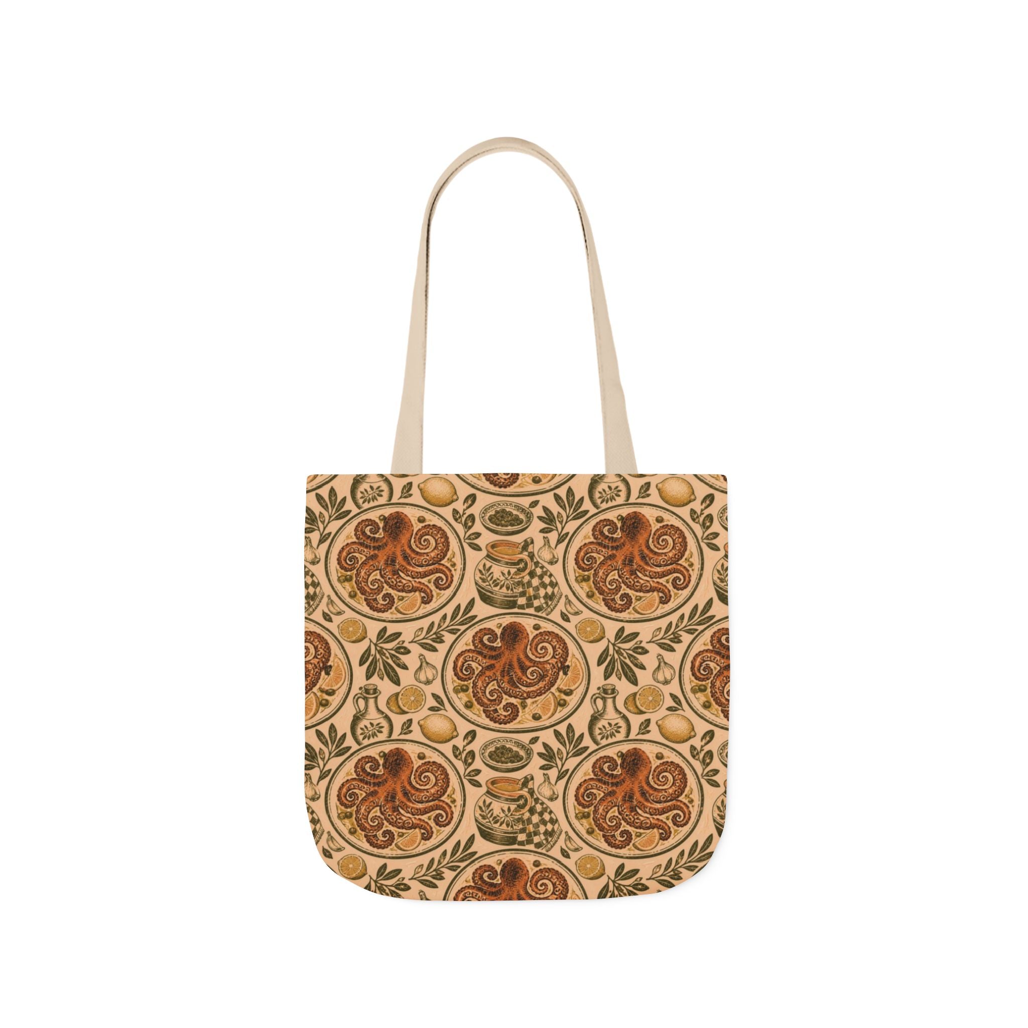 Grilled Octopus Canvas Tote Bag Mediterranean Kitchen Linocut Design Italian Cottagecore Gift