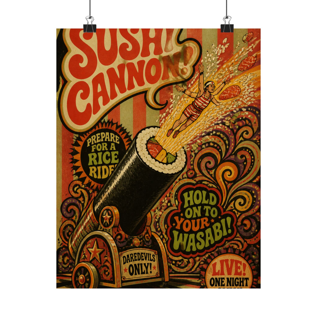 Sushi Roll Cannon Wall Art Poster 18×24 Psychedelic Cafe Decor Maximalist Print