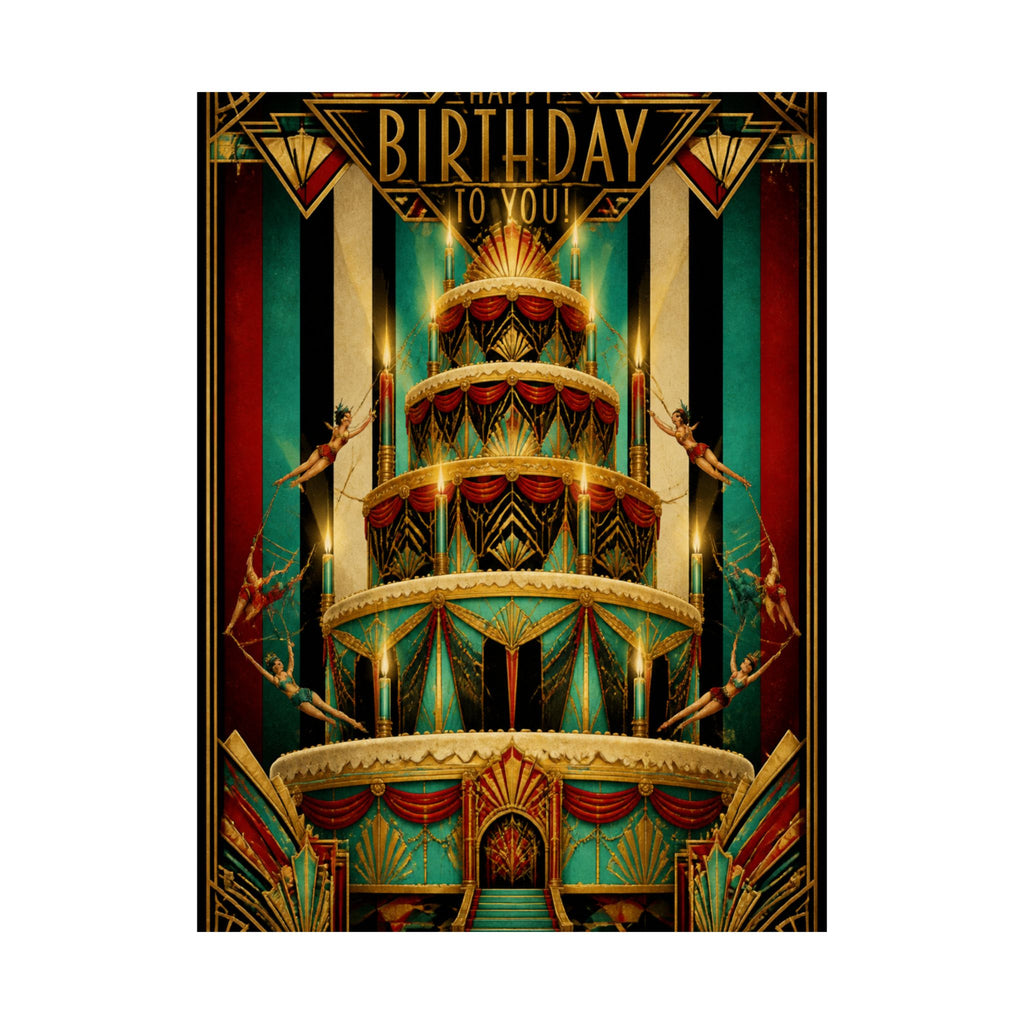 Birthday Cake Trapeze Wall Art Poster 24×36 Art Deco Bar Area Decor Maximalist Print