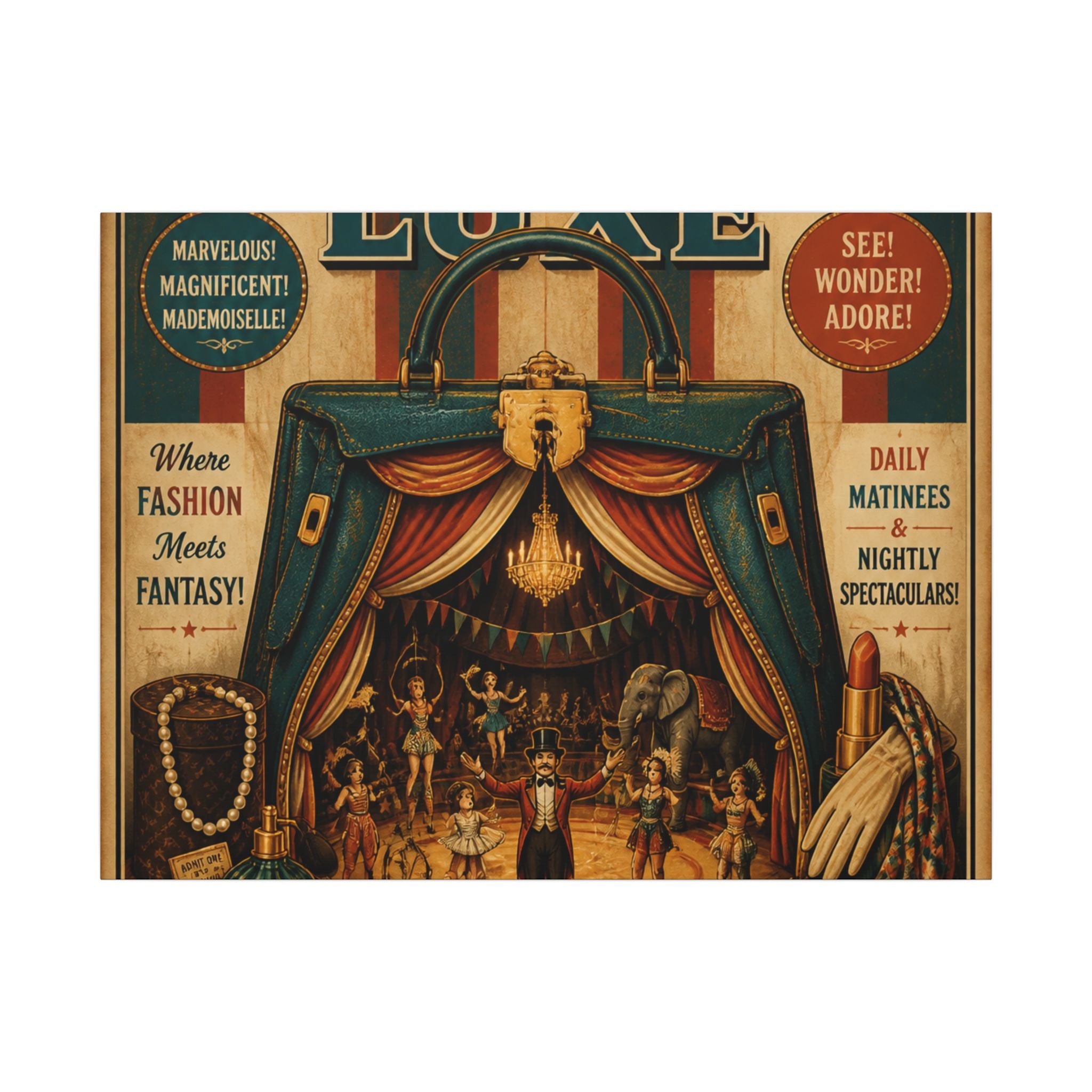Handbag Big Top Wall Art Canvas 24×36 Vintage Circus Bedroom Decor Maximalist Print