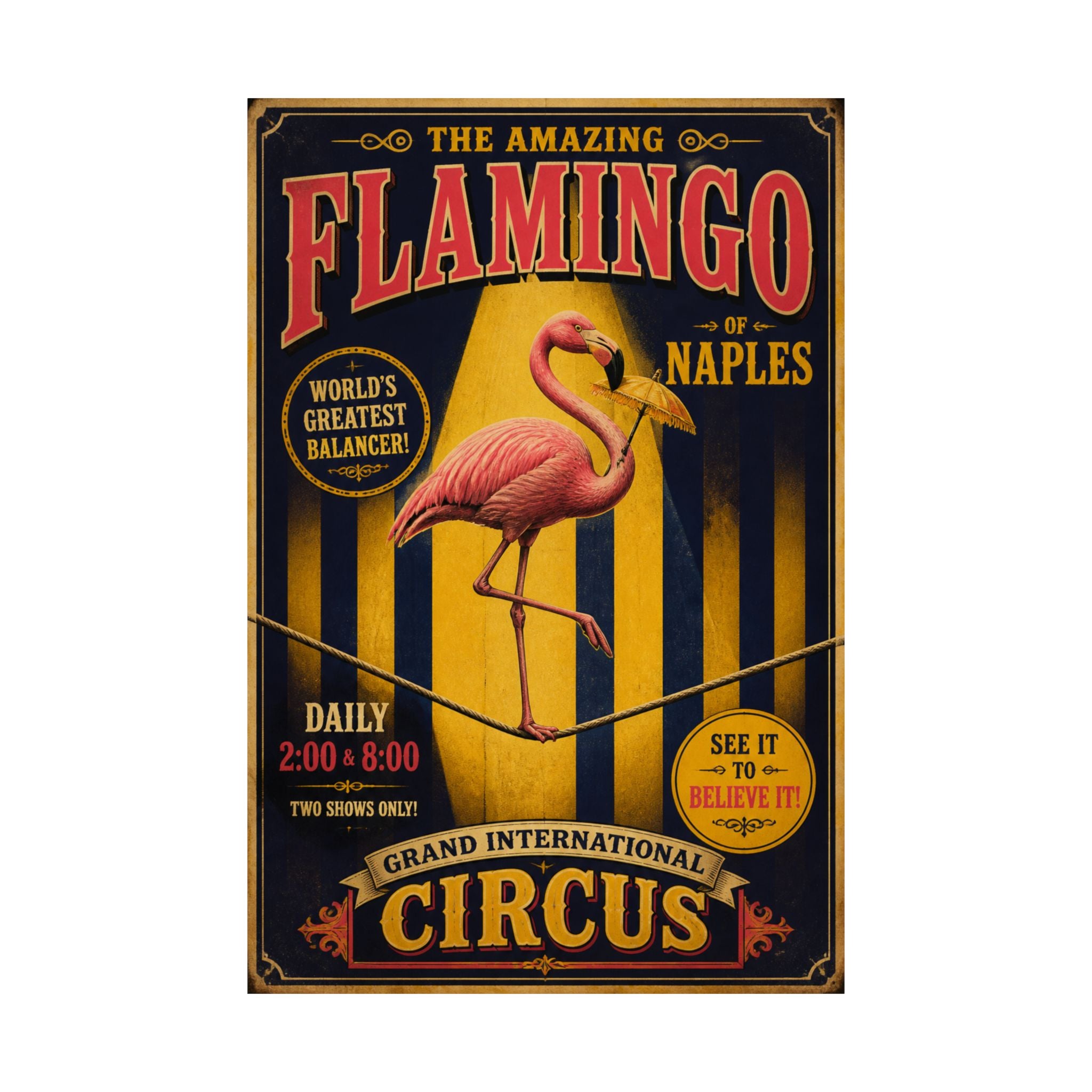 Flamingo Tightrope Wall Art Poster 24×36 Vintage Circus Bedroom Decor Maximalist Print