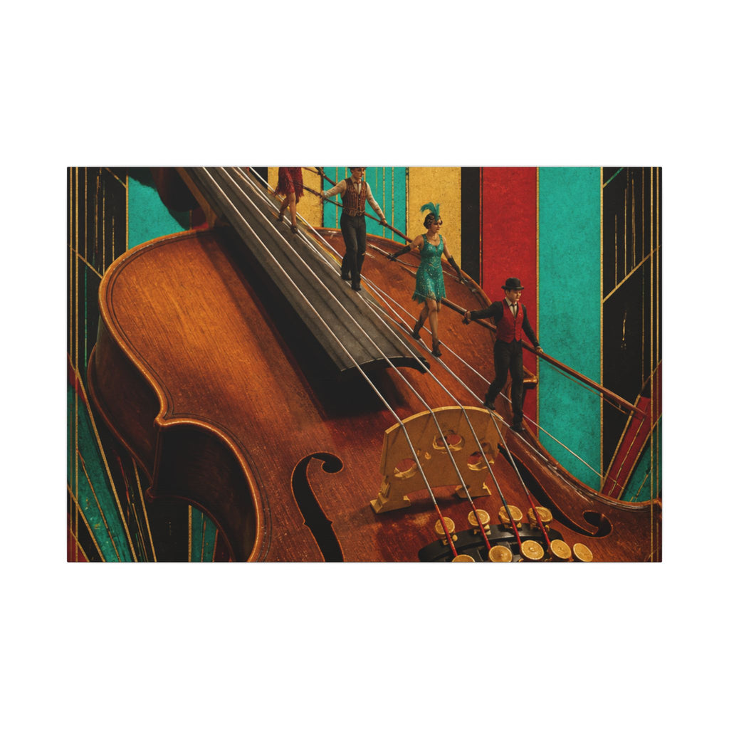 Violin Tightrope Bridge Wall Art Canvas 24×36 Art Deco Bar Area Decor Maximalist Print