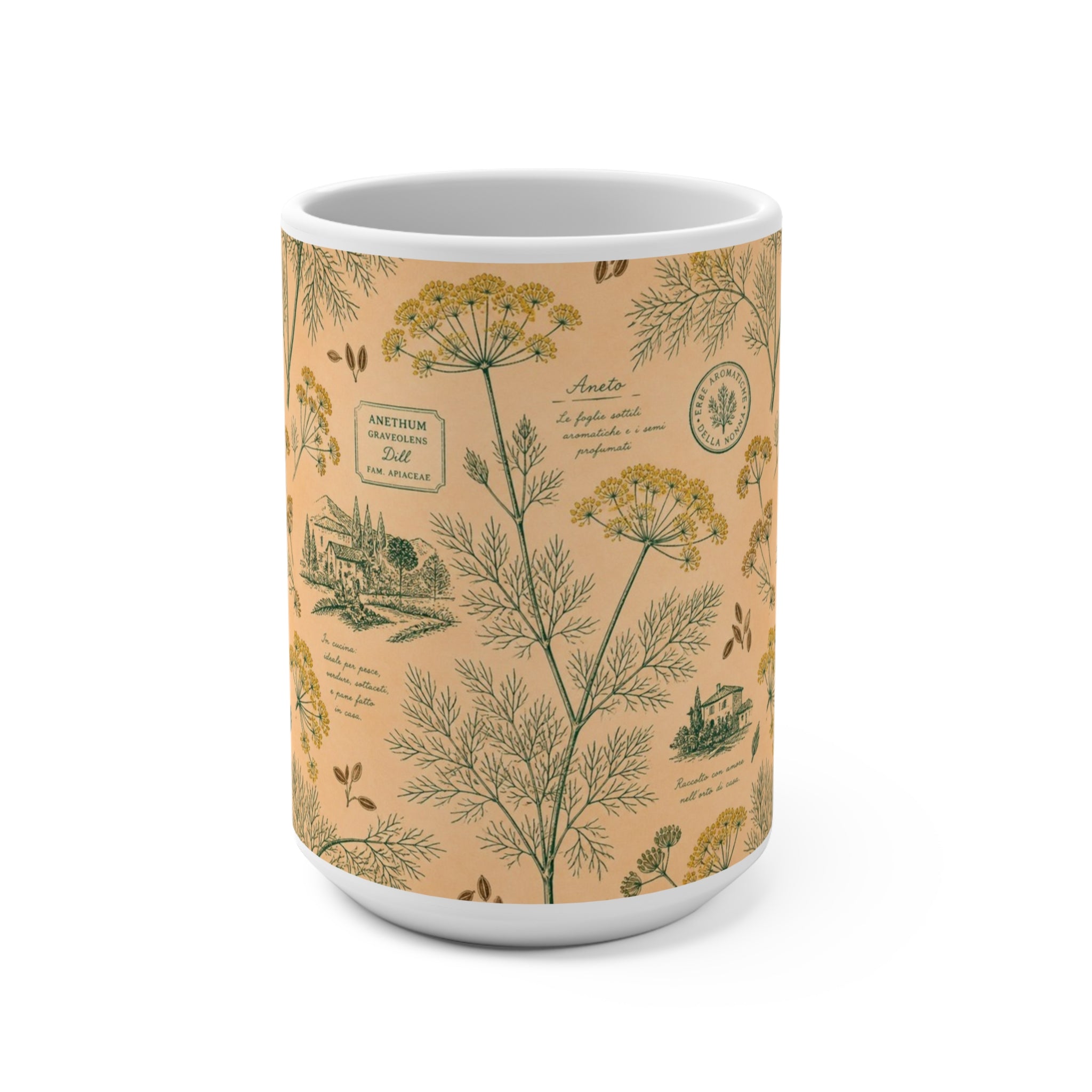 Dill Fronds 15oz Ceramic Mug Mediterranean Kitchen Botanical Design Italian Cottagecore Gift