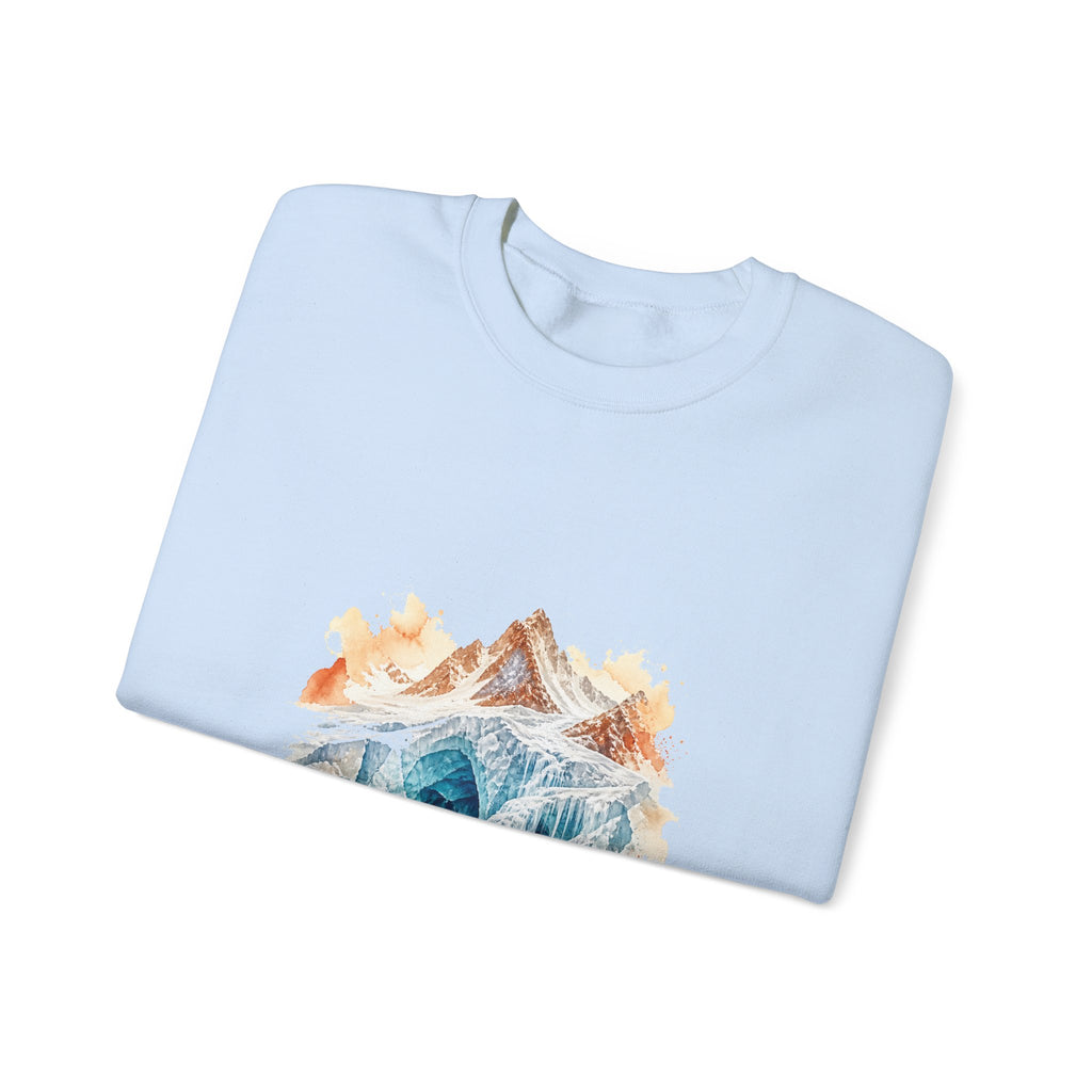Matching Couple Sweatshirt - Volcano & Glacier Matching Couple Crewneck Sweatshirt Watercolor Art His Hers Engagement Gift - Design B