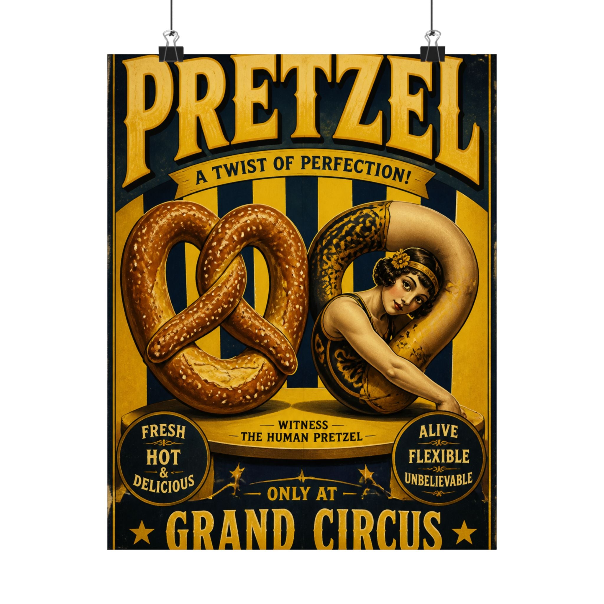 Pretzel Contortionist Wall Art Poster 18×24 Vintage Circus Kitchen Decor Maximalist Print