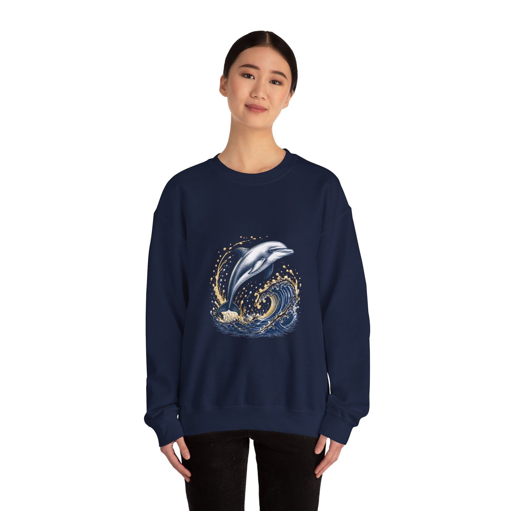 Matching Couple Sweatshirt - Shark & Dolphin Matching Couple Comfort Colors Crew Hand-Drawn Art His Hers Anniversary Gift - Design B