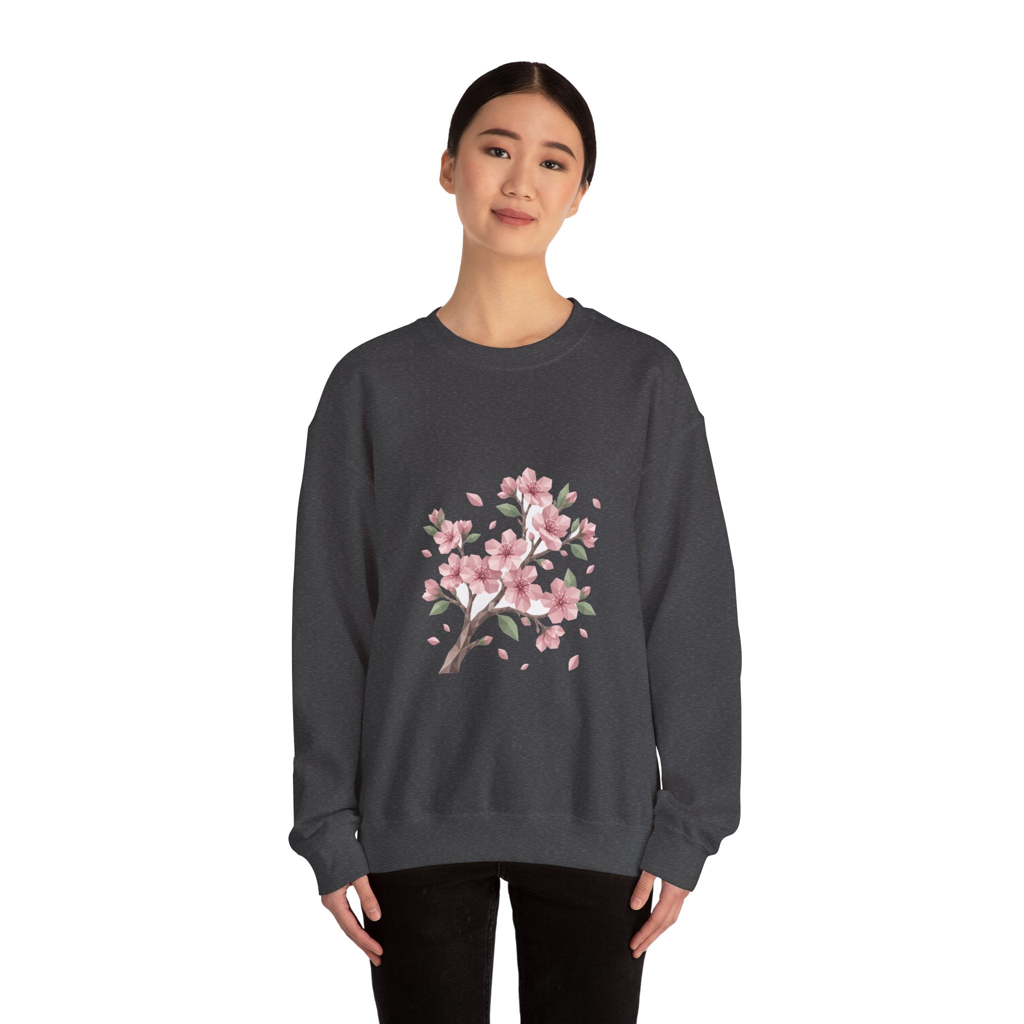 Matching Couple Sweatshirt - Cherry Blossom & Maple Leaf Matching Couple Premium Fleece Sweatshirt Geometric Art His Hers Love Gift - Design A