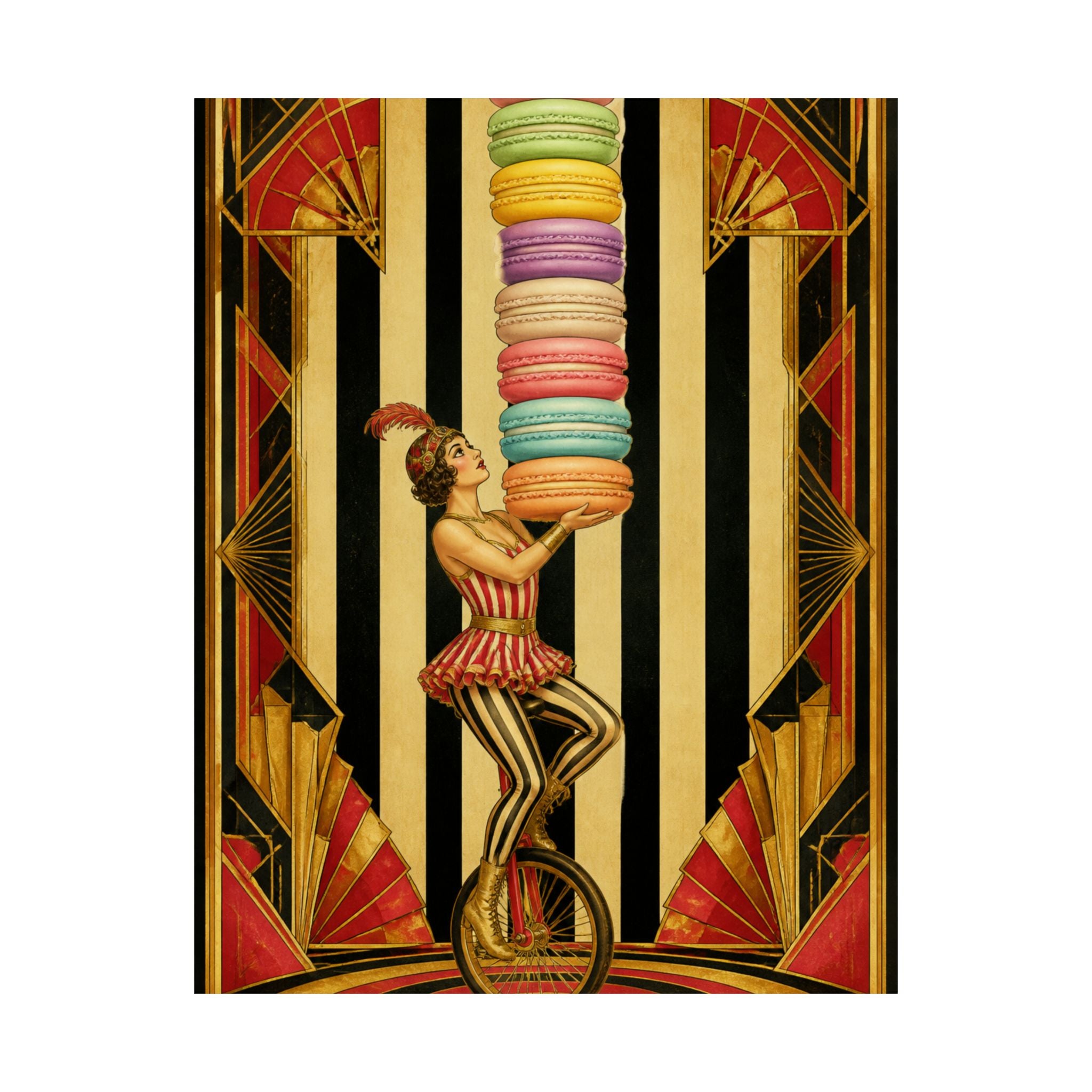 Macaron Balancing Tower Wall Art Poster 24×36 Art Deco Bar Area Decor Maximalist Print