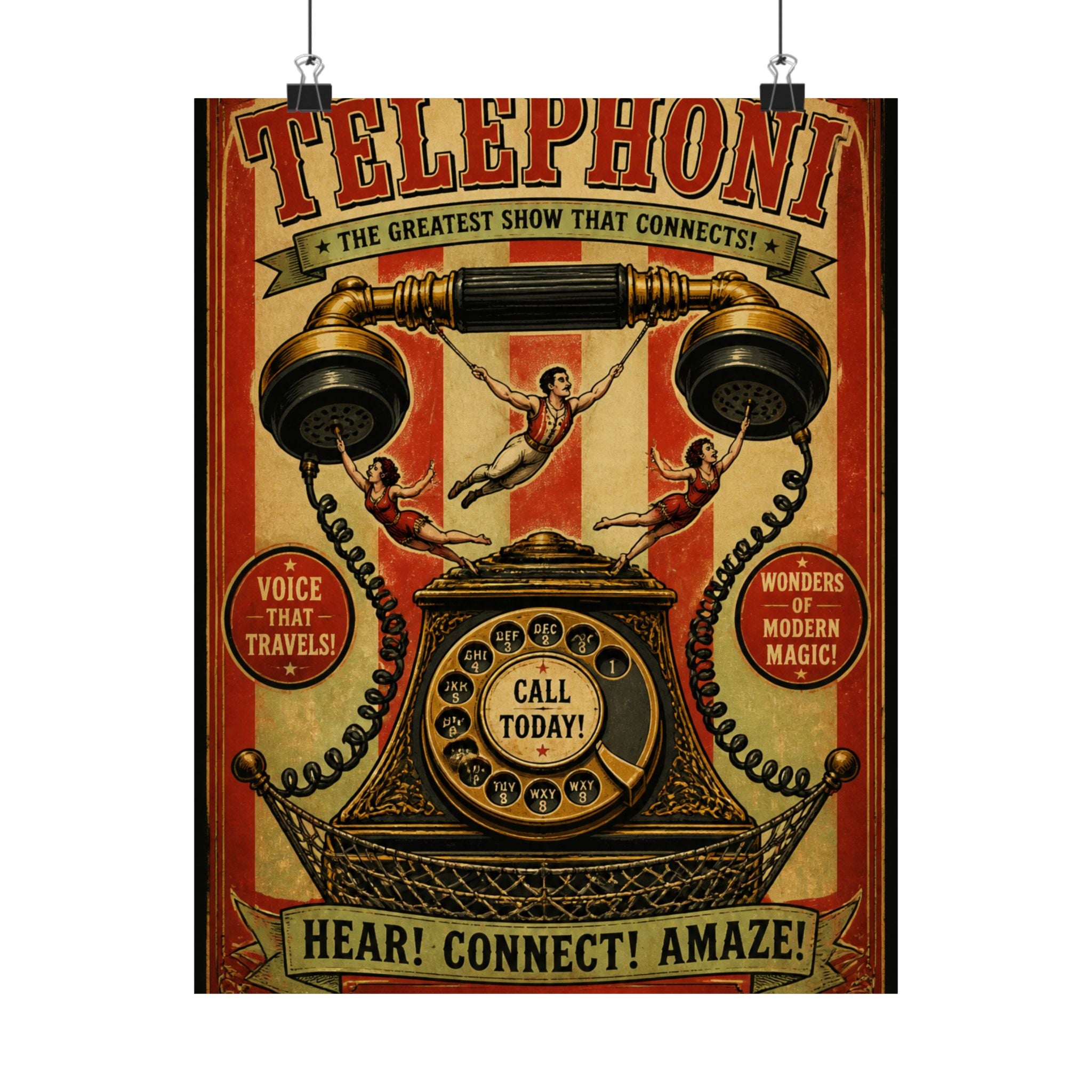 Vintage Telephone Booth Wall Art Poster 24×36 Vintage Circus Bedroom Decor Maximalist Print