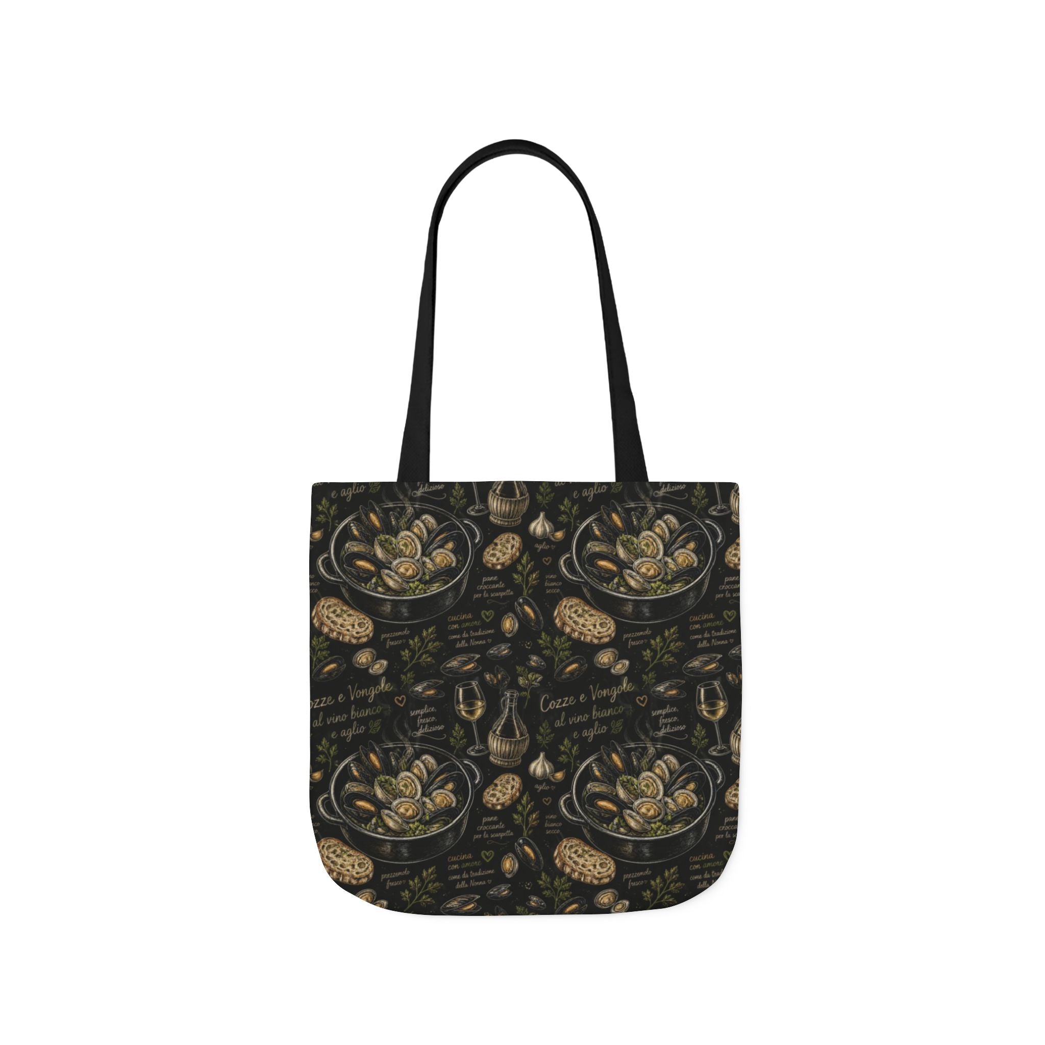 Mussels & Clams Canvas Tote Bag Mediterranean Kitchen Chalk Art Design Italian Cottagecore Gift