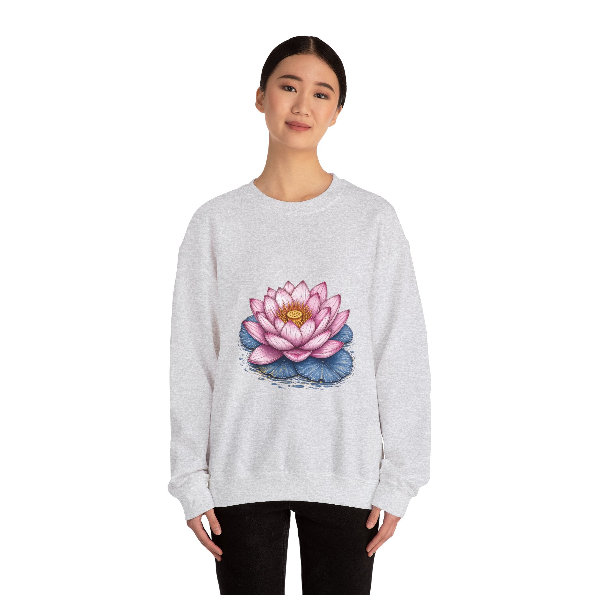 Matching Couple Sweatshirt - Open & Closed Lotus Matching Couple Comfort Colors Crew Hand-Drawn Art His Hers Anniversary Gift - Design A