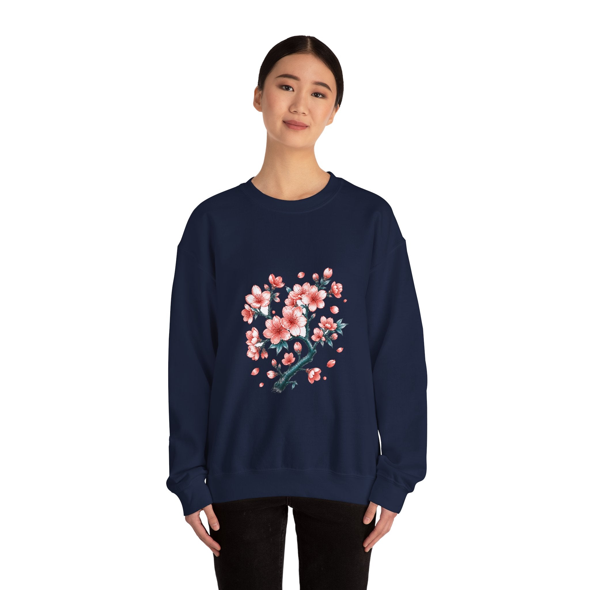 Matching Couple Sweatshirt - Cherry Blossom & Maple Leaf Matching Couple Premium Fleece Sweatshirt Hand-Drawn Art His Hers Anniversary Gift - Design A
