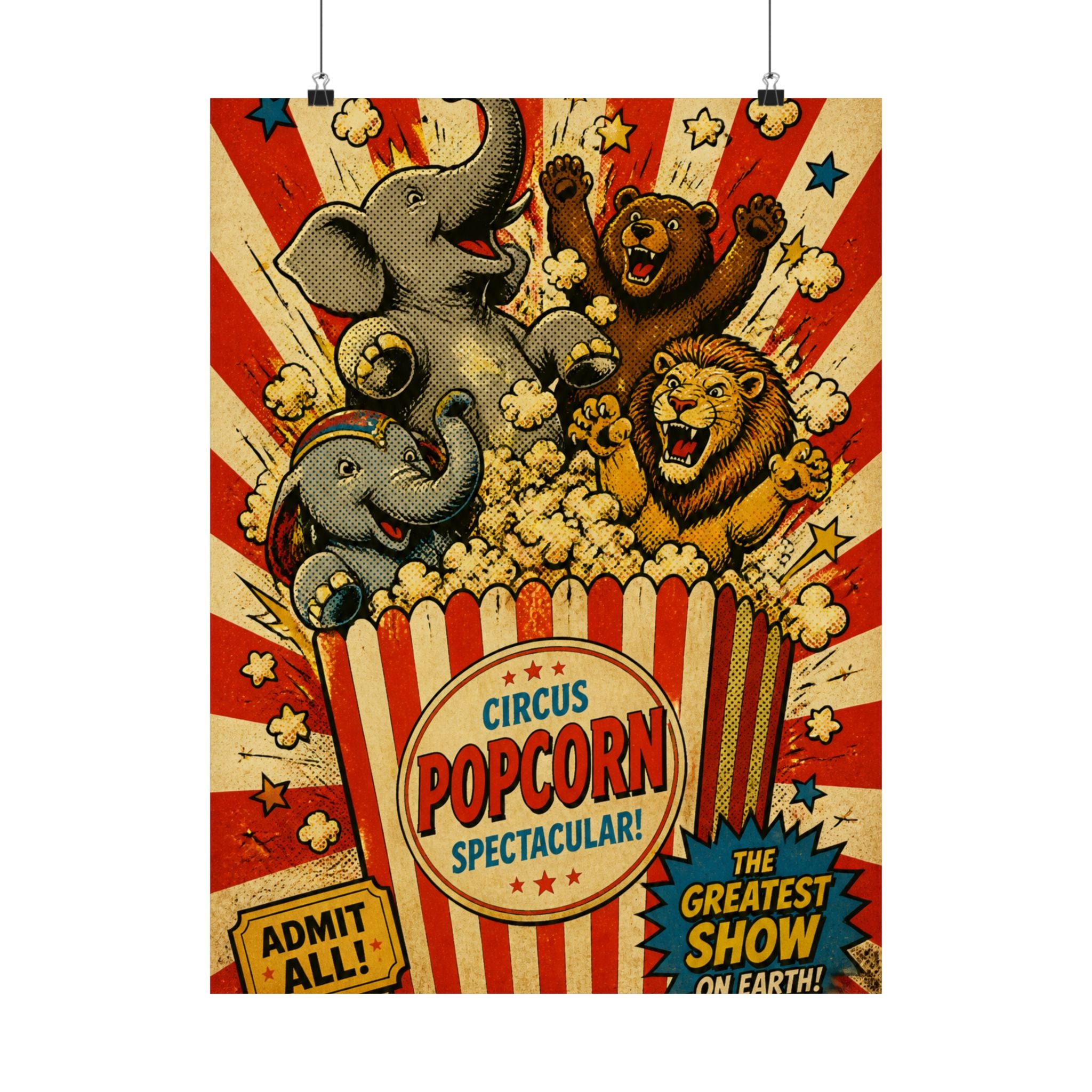 Popcorn Box Animals Wall Art Poster 24×36 Pop Art Restaurant Decor Maximalist Print