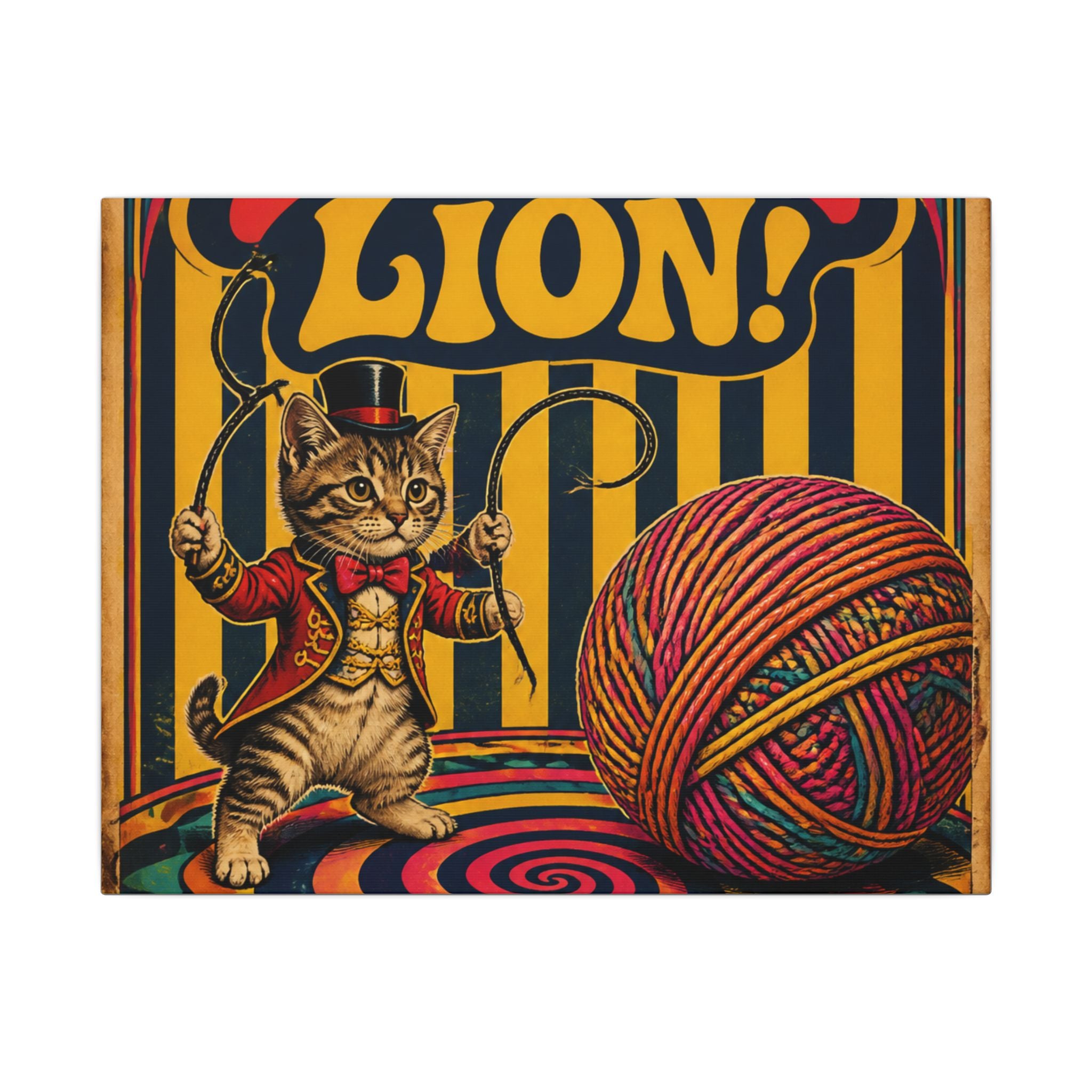 Cat Lion Tamer Wall Art Canvas 24×36 Psychedelic Dining Room Decor Maximalist Print