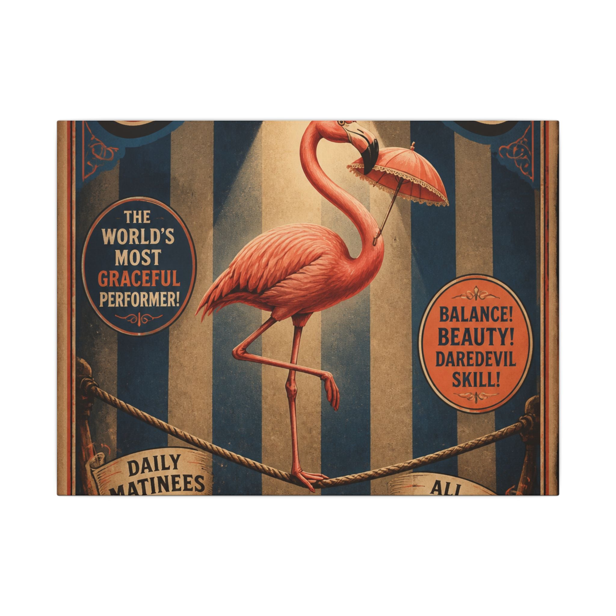 Flamingo Tightrope Wall Art Canvas 16×20 Vintage Circus Kitchen Decor Maximalist Print