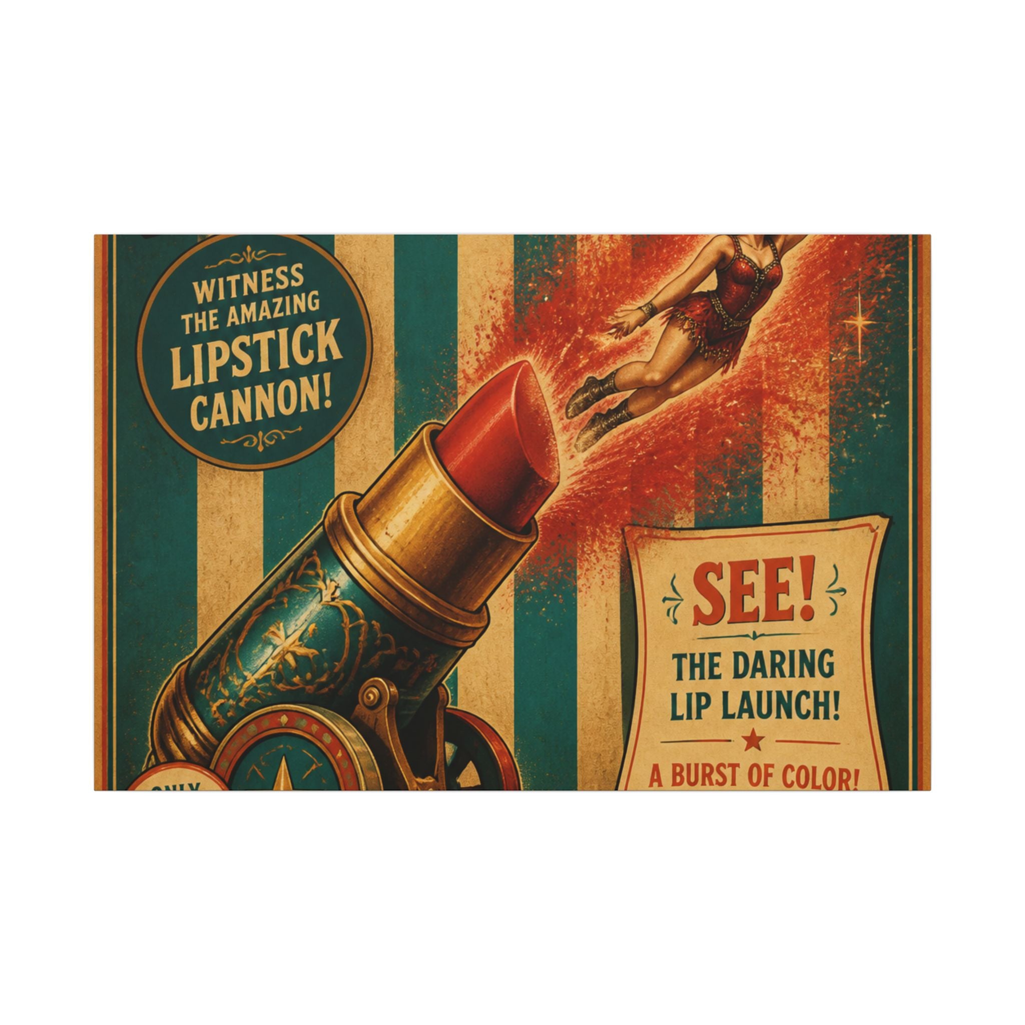 Lipstick Cannon Wall Art Canvas 16×20 Vintage Circus Kitchen Decor Maximalist Print