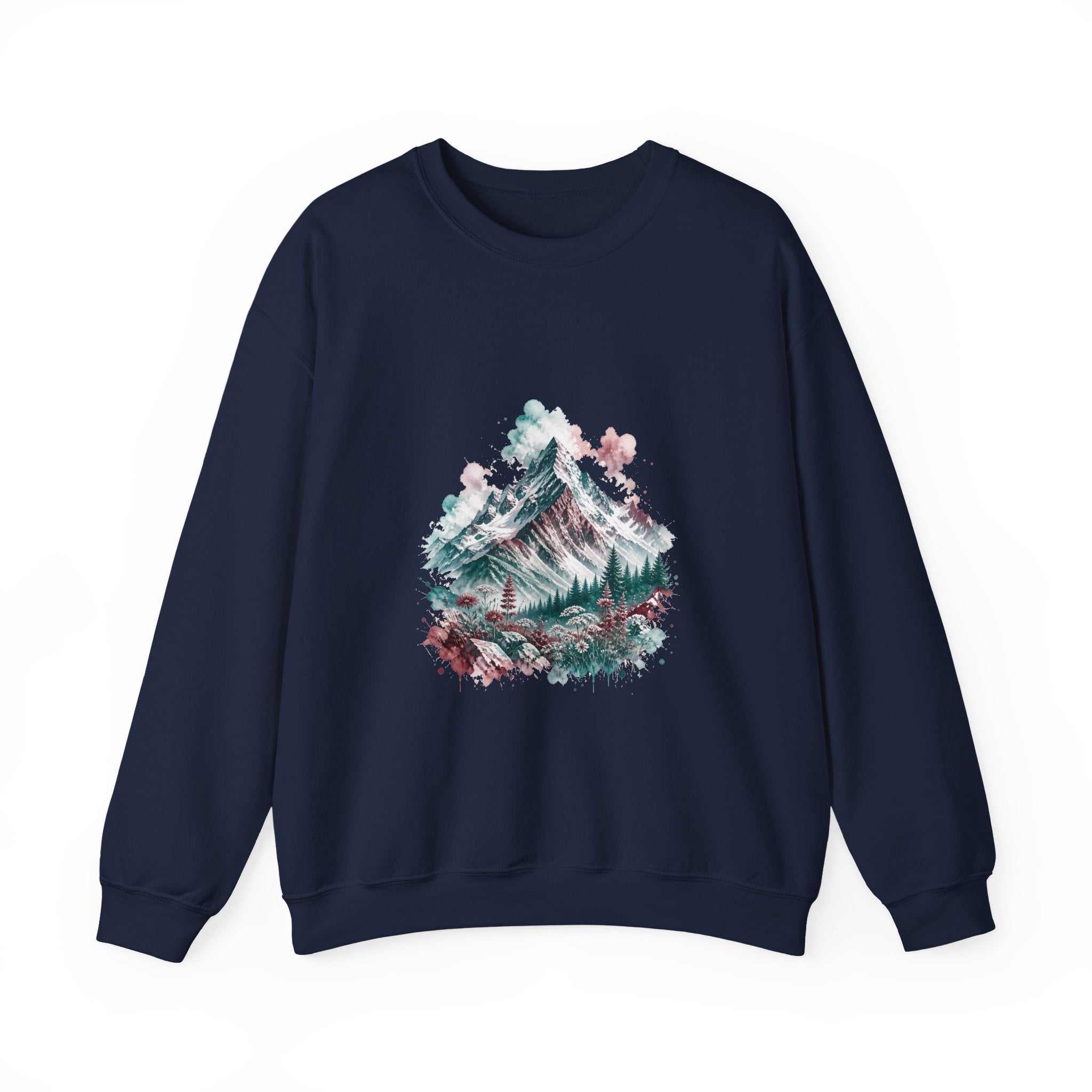 Matching Couple Sweatshirt - Mountain & Ocean Matching Couple Crewneck Sweatshirt Watercolor Art His Hers Engagement Gift - Design A
